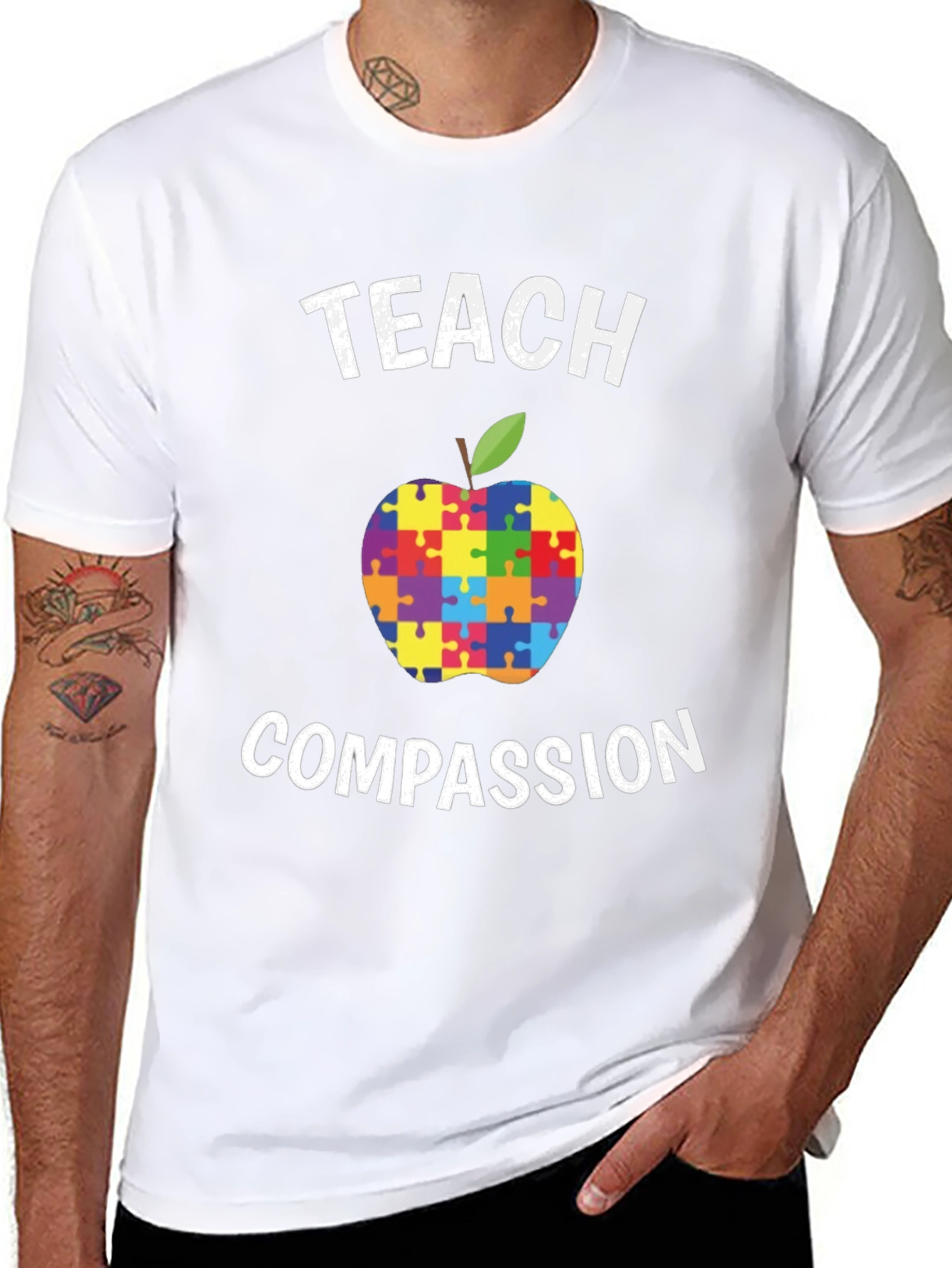 Teach Compassion Autism Puzzle Apple T-Shirt