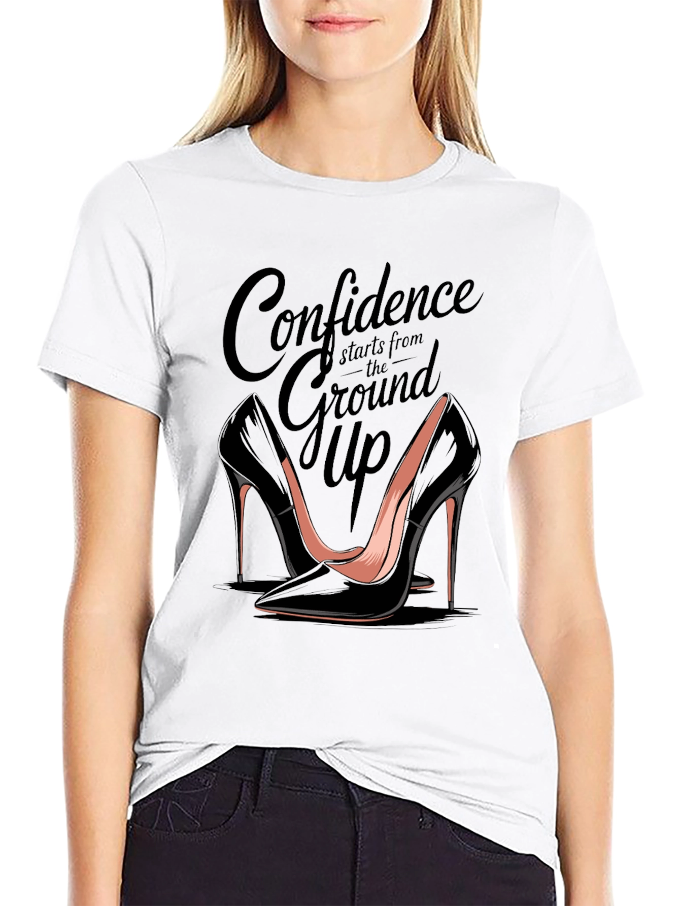 Confidence Heels T-Shirt - Stylish Womens Fashion Tee