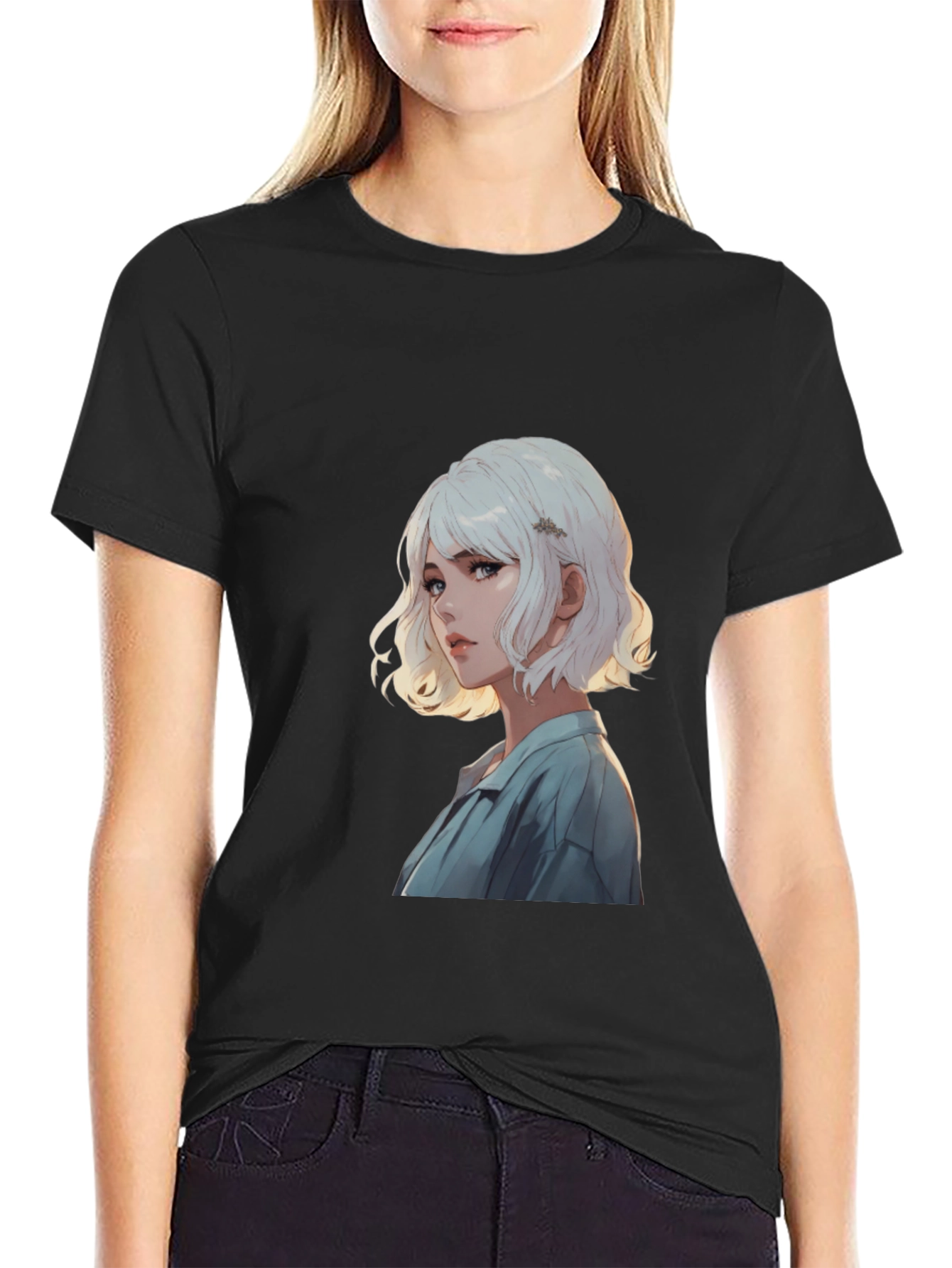 Anime Girl Graphic Print Black T-Shirt