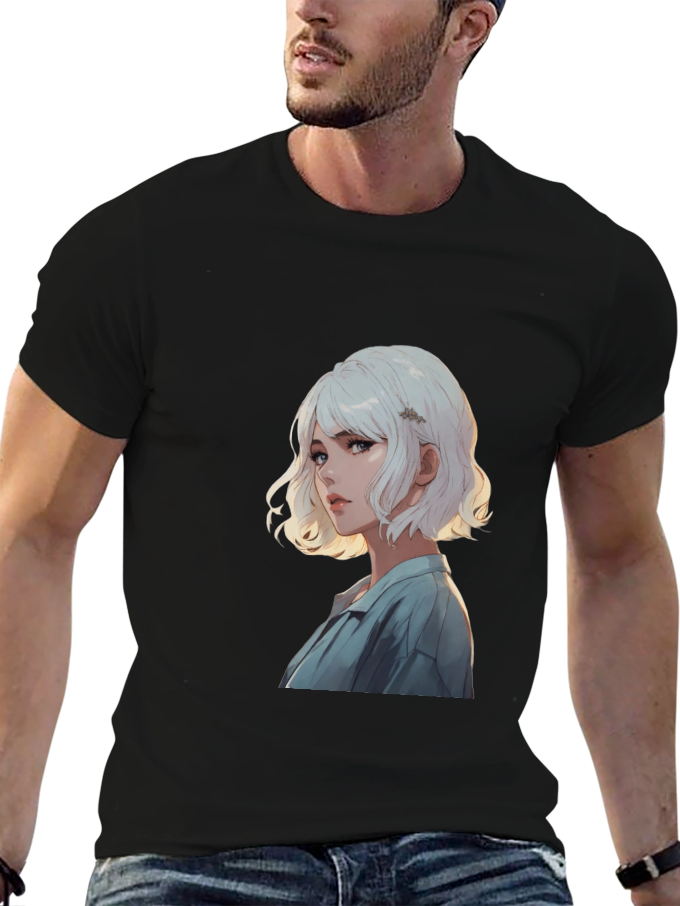 Anime Girl Graphic Print Black T-Shirt