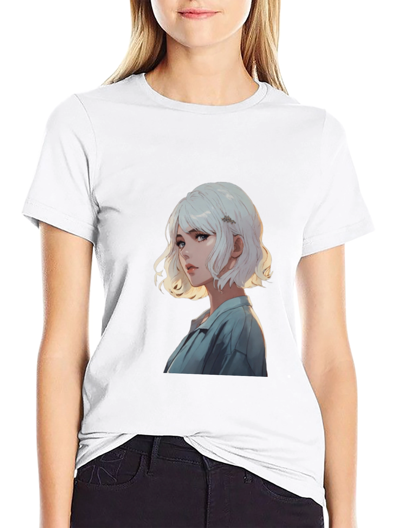 Anime Girl Graphic Print Black T-Shirt