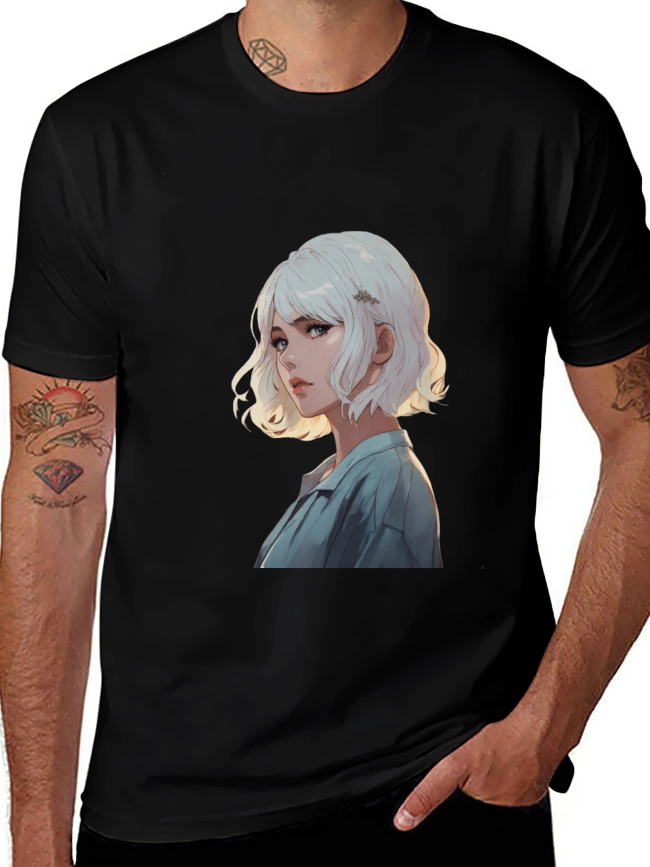 Anime Girl Graphic Print Black T-Shirt