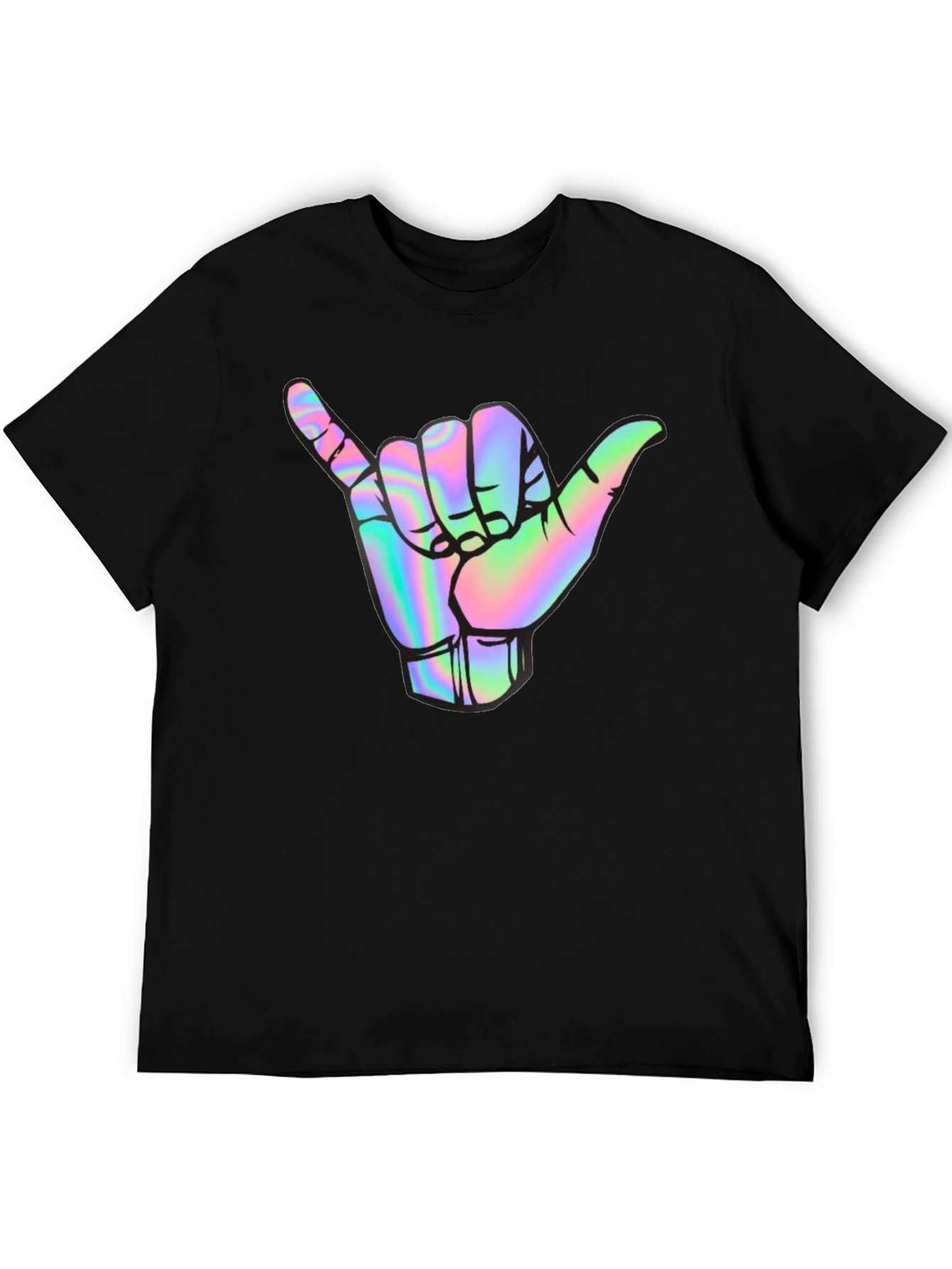 Holographic Shaka Hand Black T-Shirt