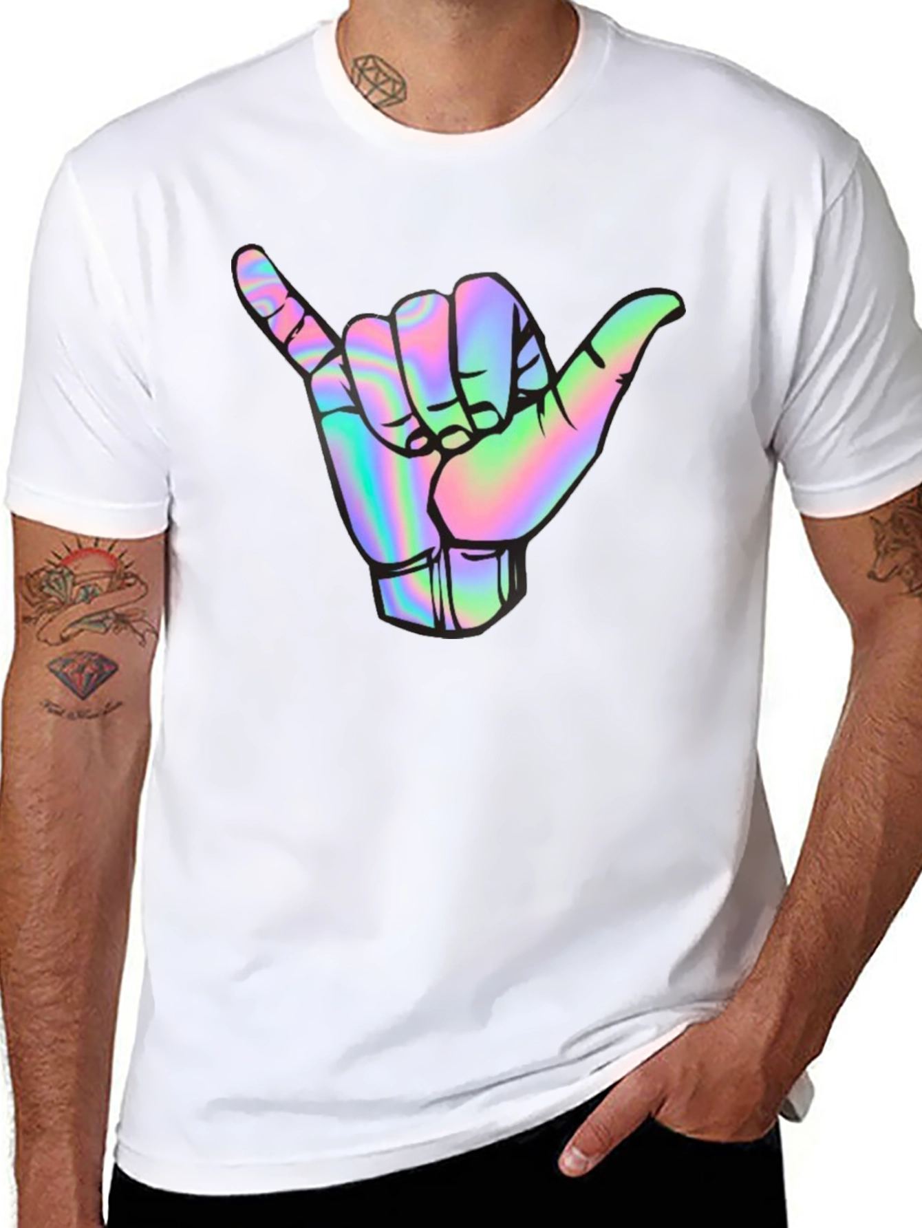 Holographic Shaka Hand Black T-Shirt