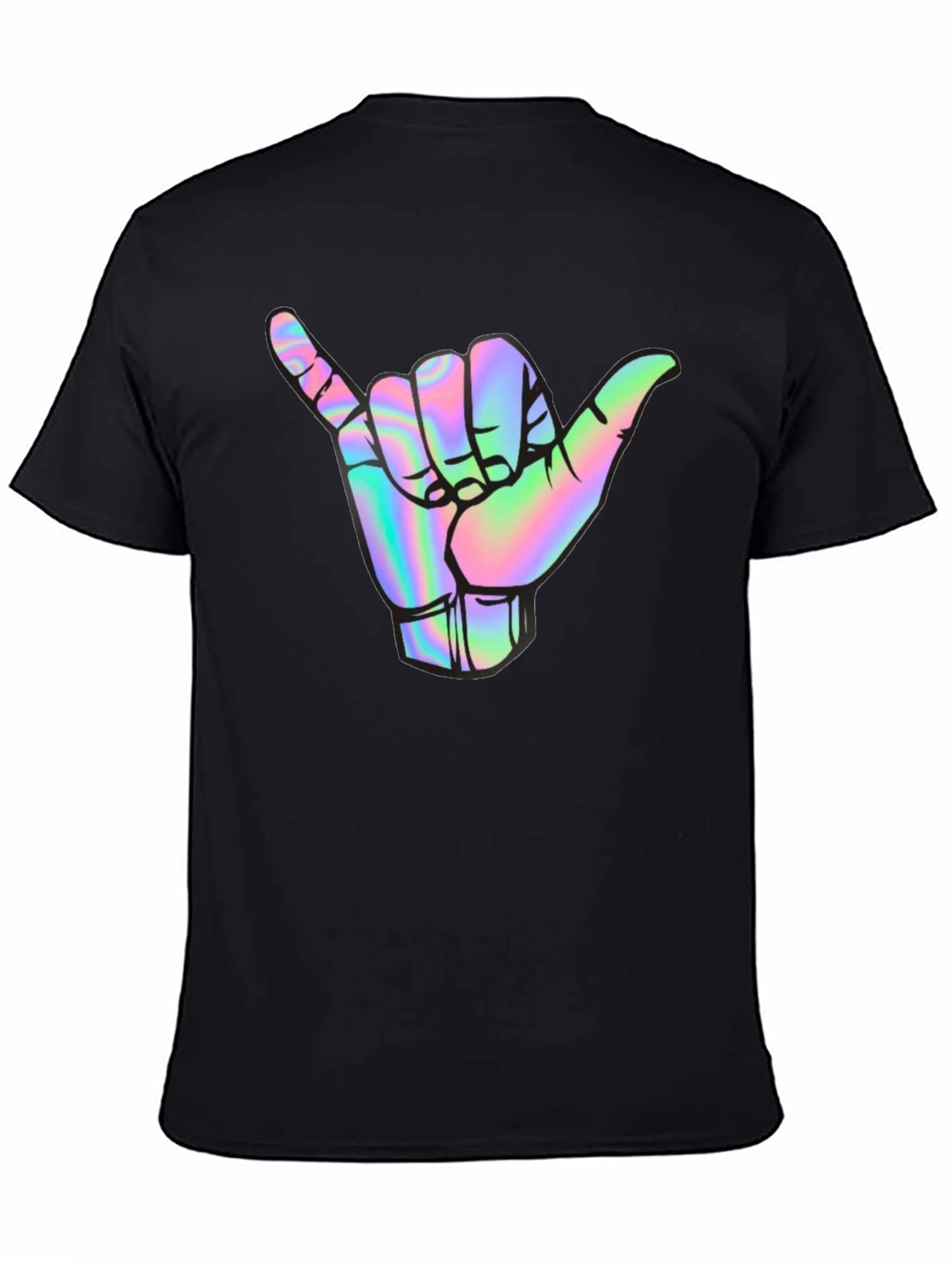 Holographic Shaka Hand Black T-Shirt