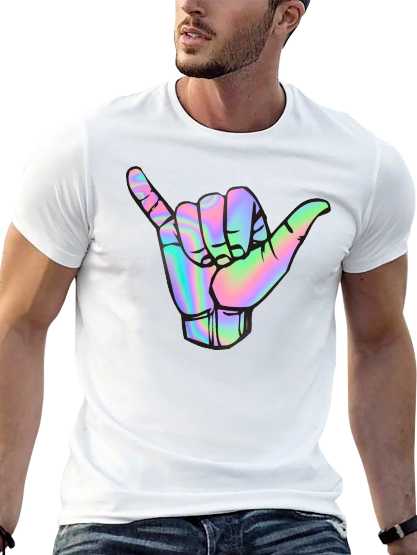 Holographic Shaka Hand Black T-Shirt