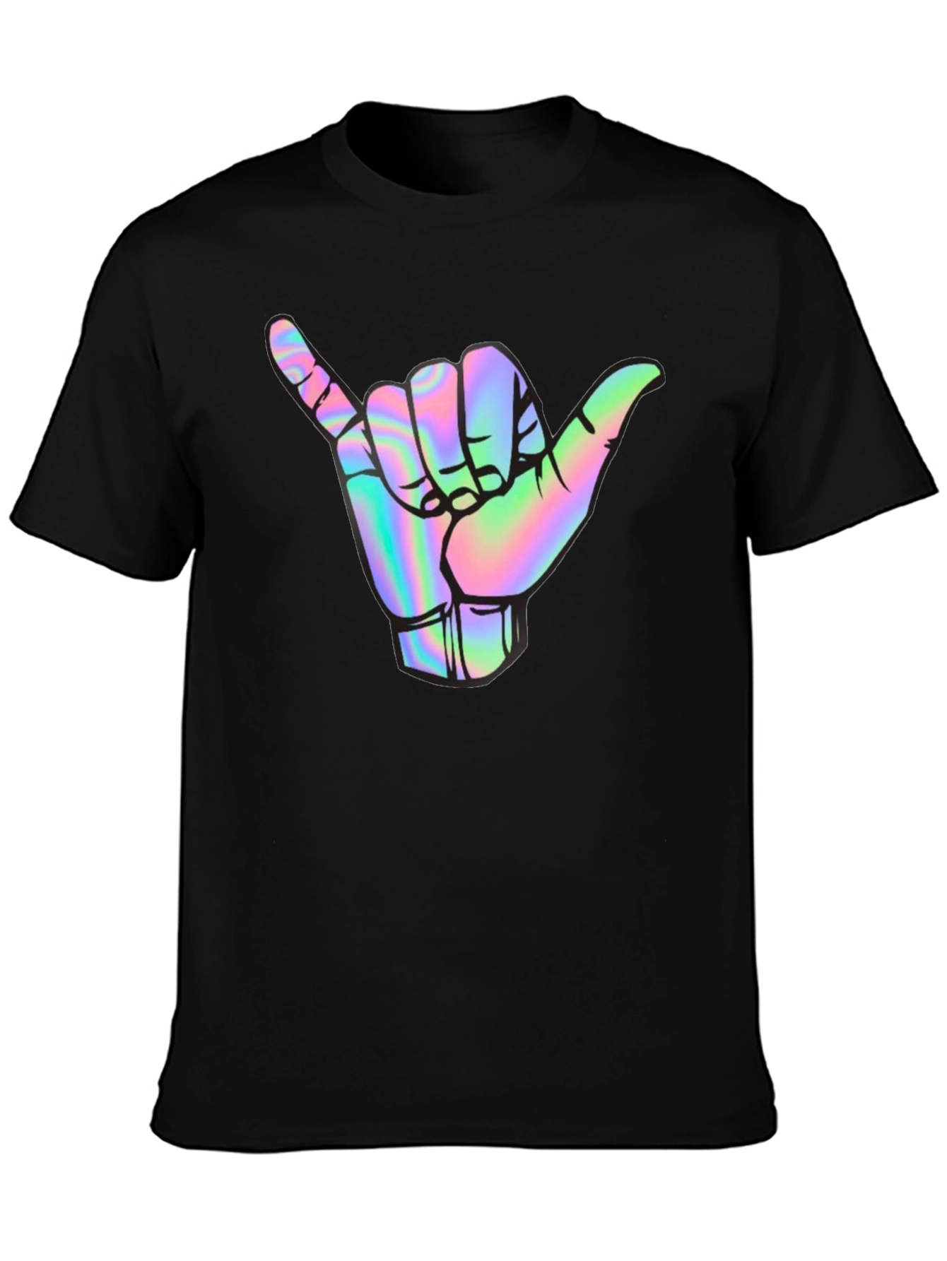 Holographic Shaka Hand Black T-Shirt