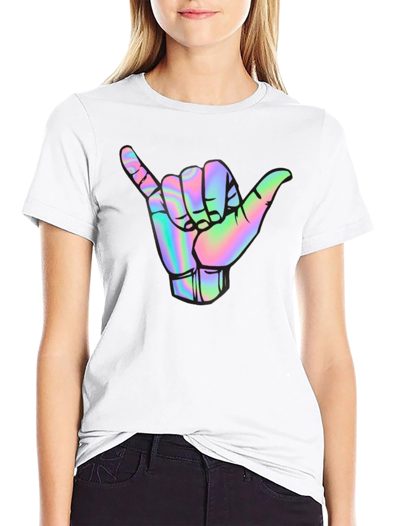 Holographic Shaka Hand Black T-Shirt