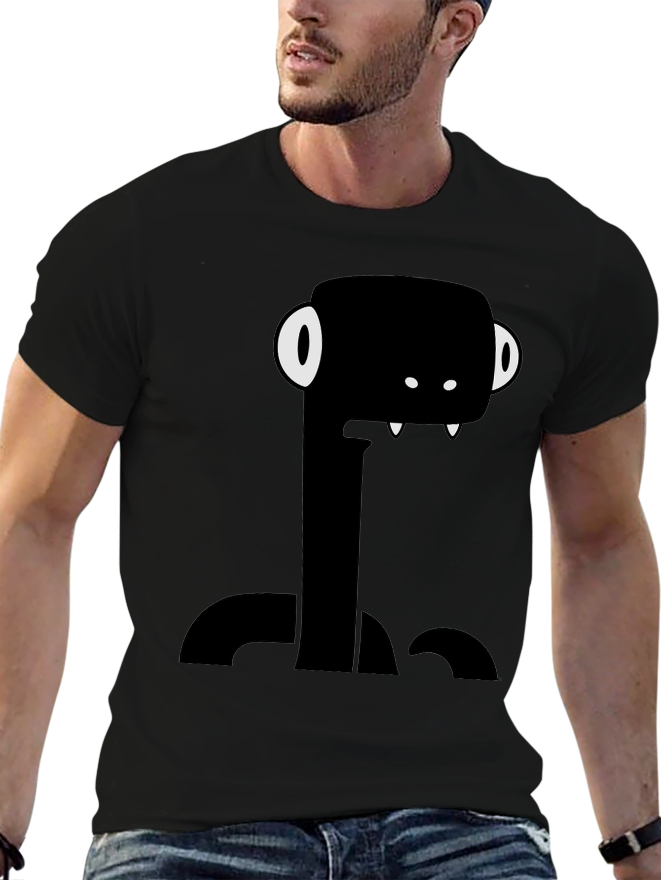 Funny Monster Graphic Tee - Black Cotton T-Shirt