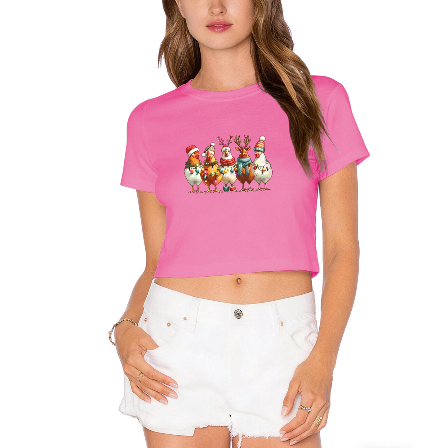 Cute Festive Christmas Chicken Squad Holiday Crop Top
