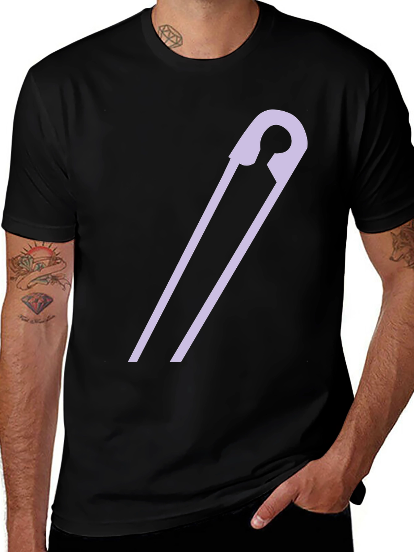 Safety Pin Graphic Tee - Black Casual T-Shirt