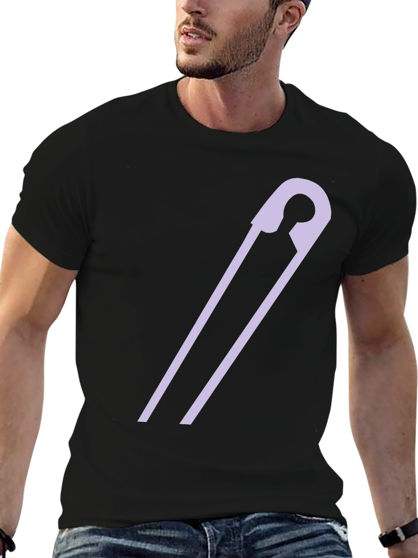 Safety Pin Graphic Tee - Black Casual T-Shirt
