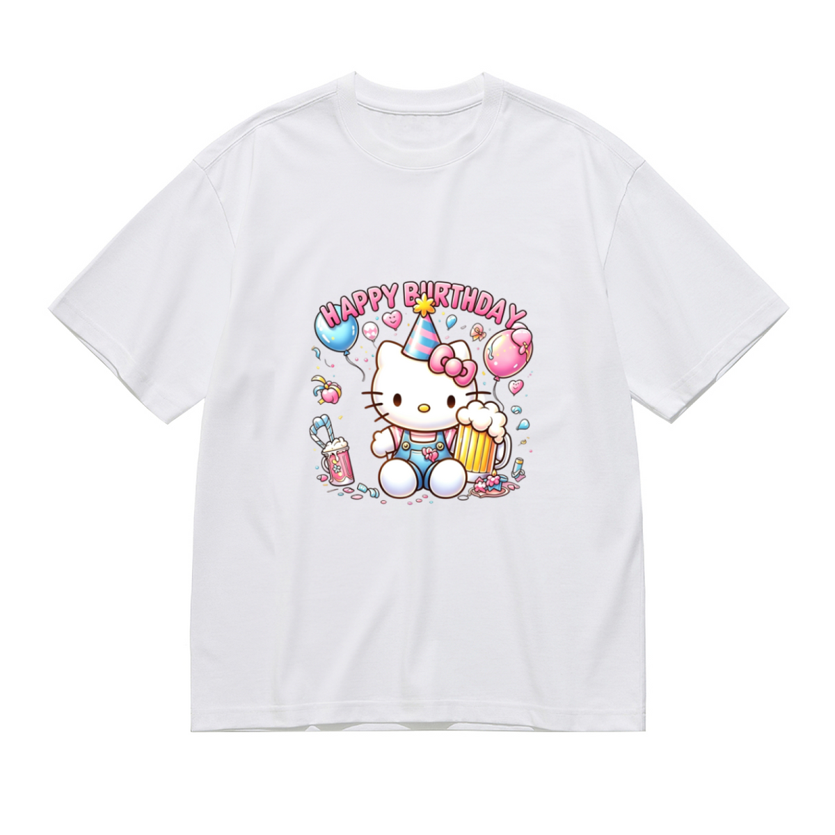 Party Vibe Birthday Hello Kitty Plus?Size White Graphic Tee