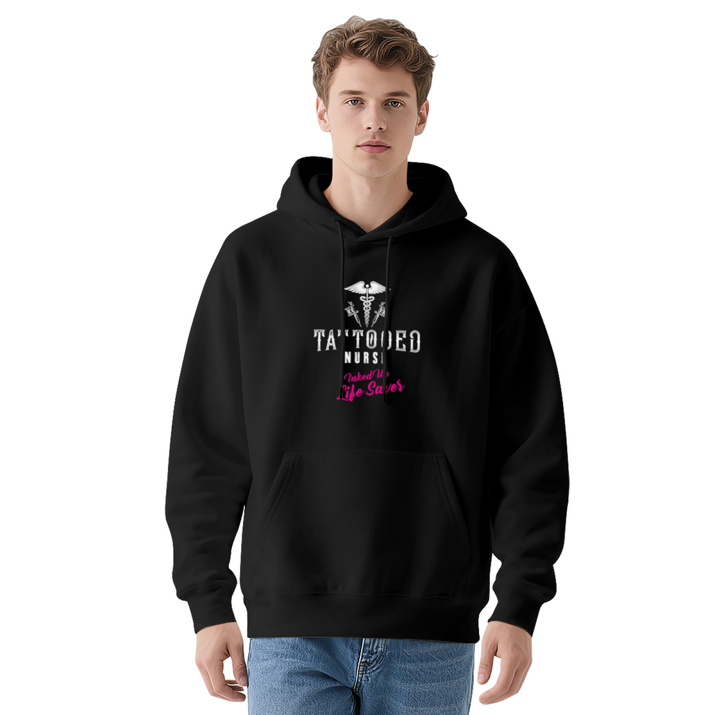 Tattooed Nurse Medical Caduceus Navy Hoodie