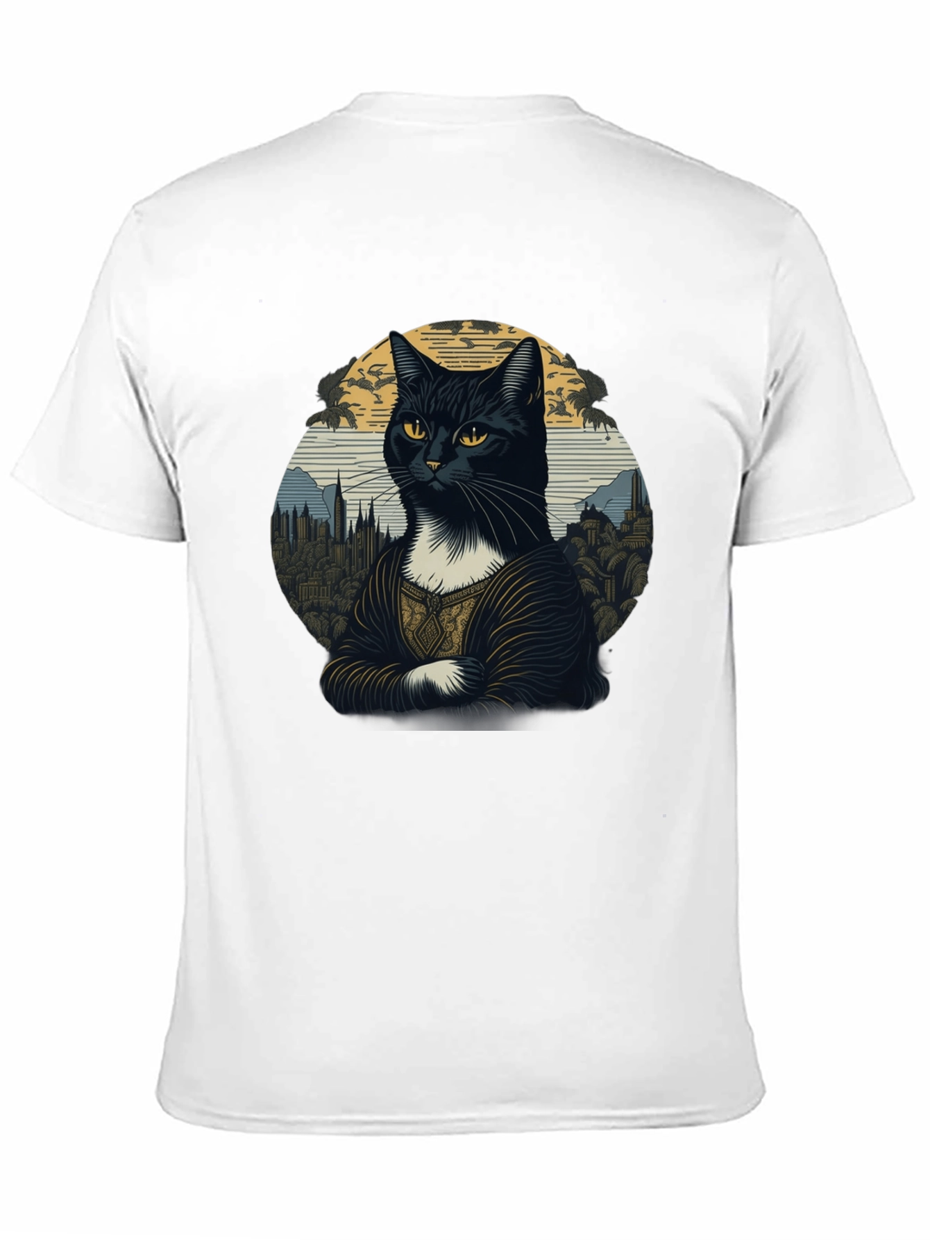Mona Lisa Cat T-Shirt - Artistic Black Tee