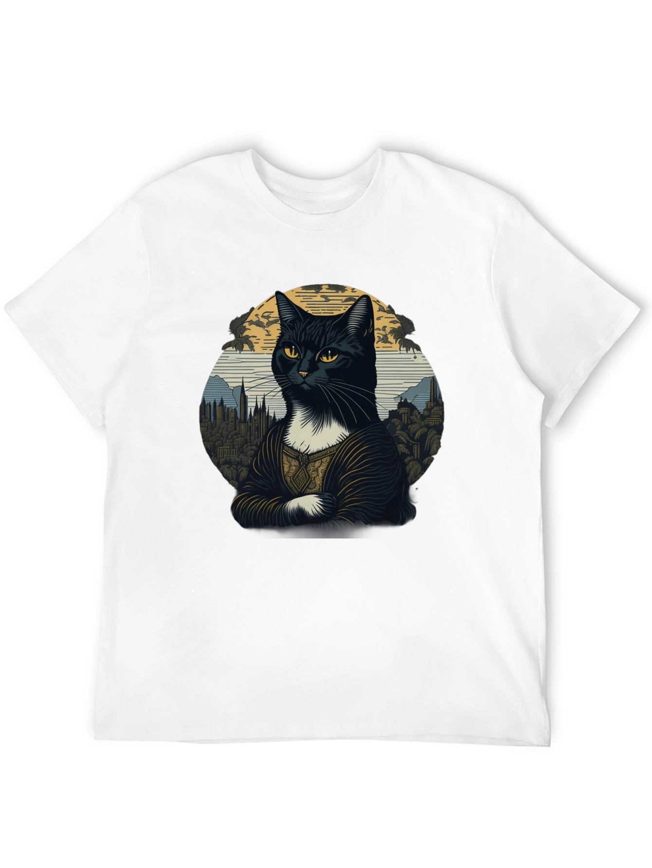 Mona Lisa Cat T-Shirt - Artistic Black Tee