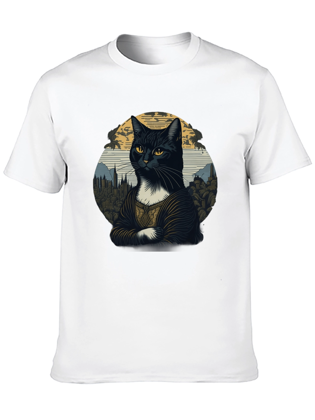 Mona Lisa Cat T-Shirt - Artistic Black Tee