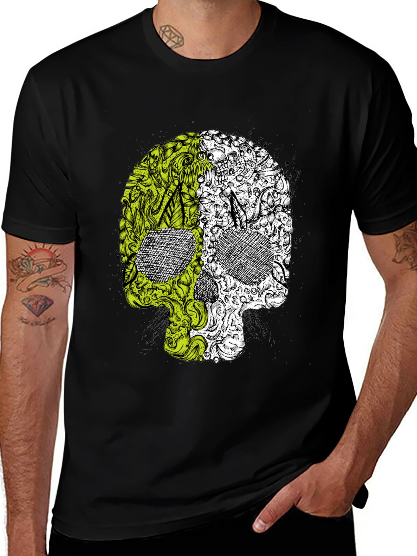 Skull Graphic Tee - Green & White Halloween T-Shirt