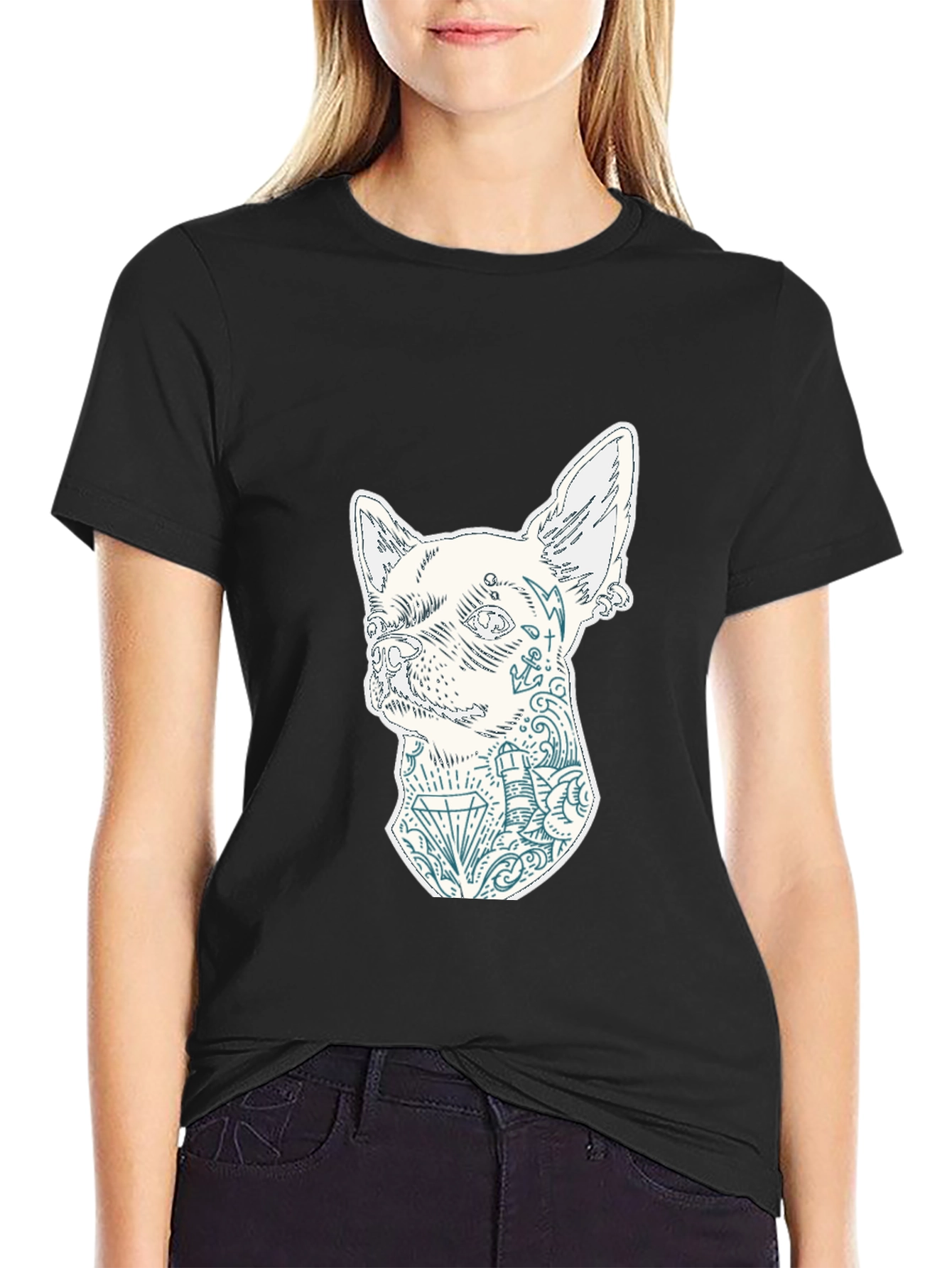 Dog Tattoo Graphic Black T-Shirt