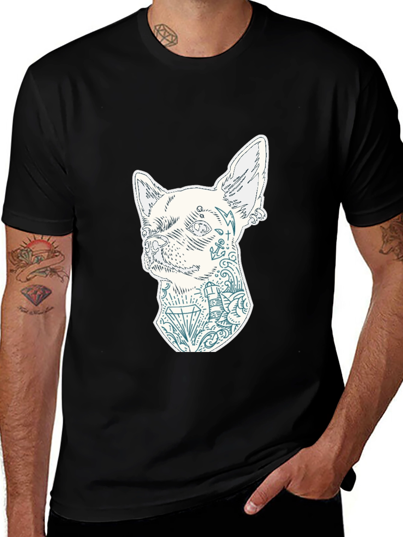Dog Tattoo Graphic Black T-Shirt