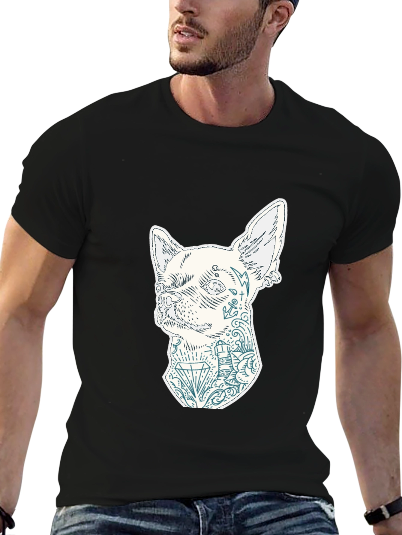 Dog Tattoo Graphic Black T-Shirt