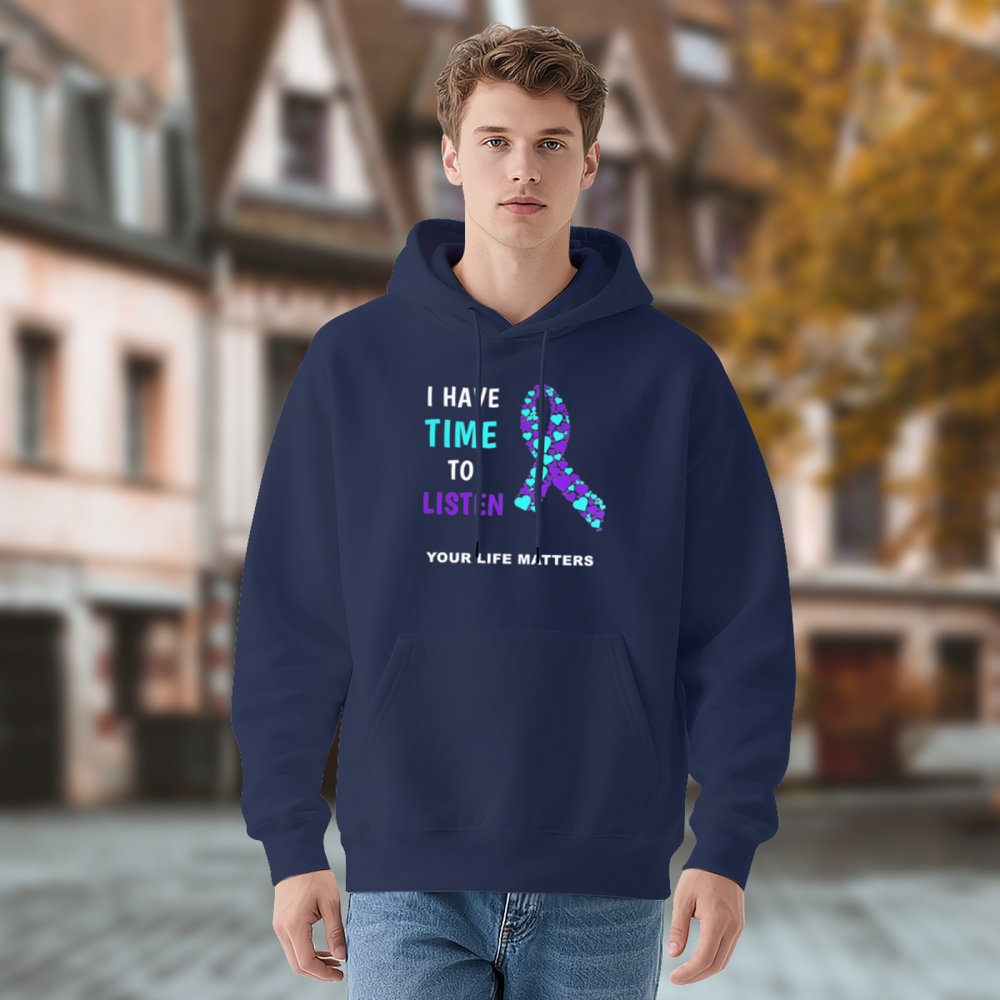 I Have Time To Listen Mental Health Awareness Ribbon Hoodie, Gentle Cozy Fit