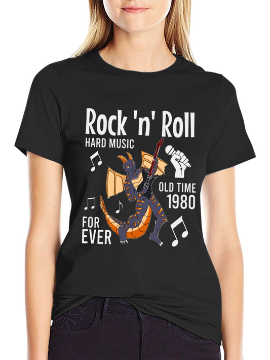 Rock n Roll Dragon Graphic Tee - Vintage 1980s Style