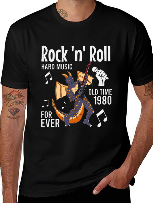 Rock n Roll Dragon Graphic Tee - Vintage 1980s Style