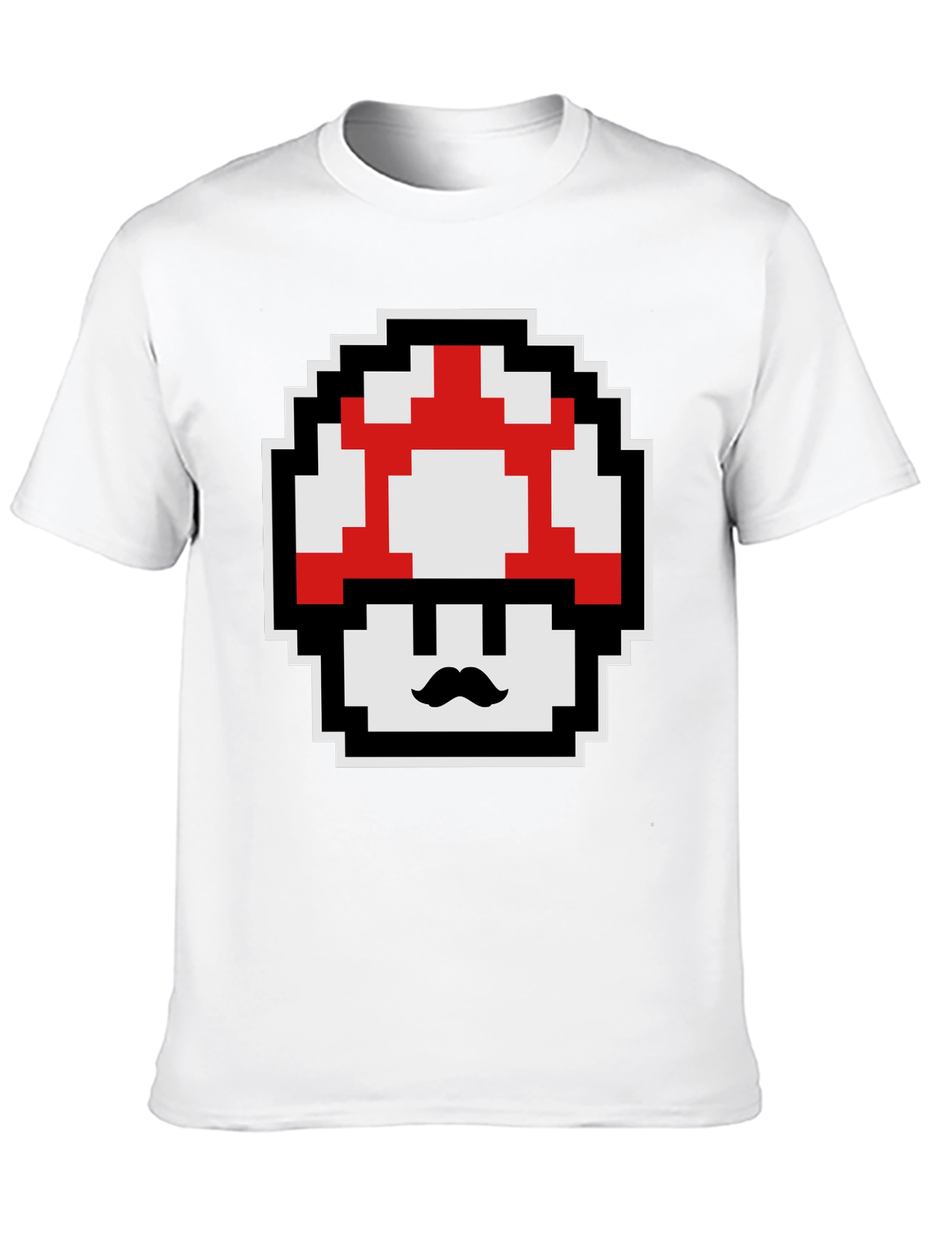 Retro Pixel Mushroom Graphic Tee - Black Cotton Blend