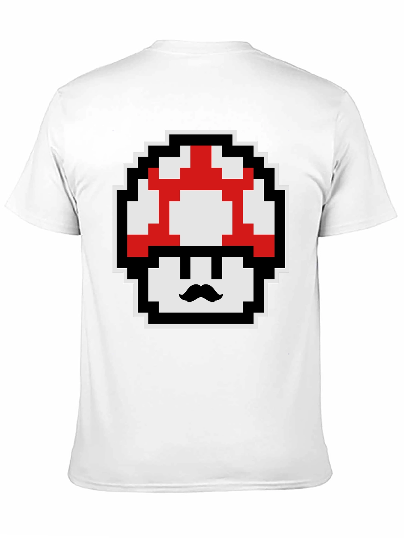 Retro Pixel Mushroom Graphic Tee - Black Cotton Blend