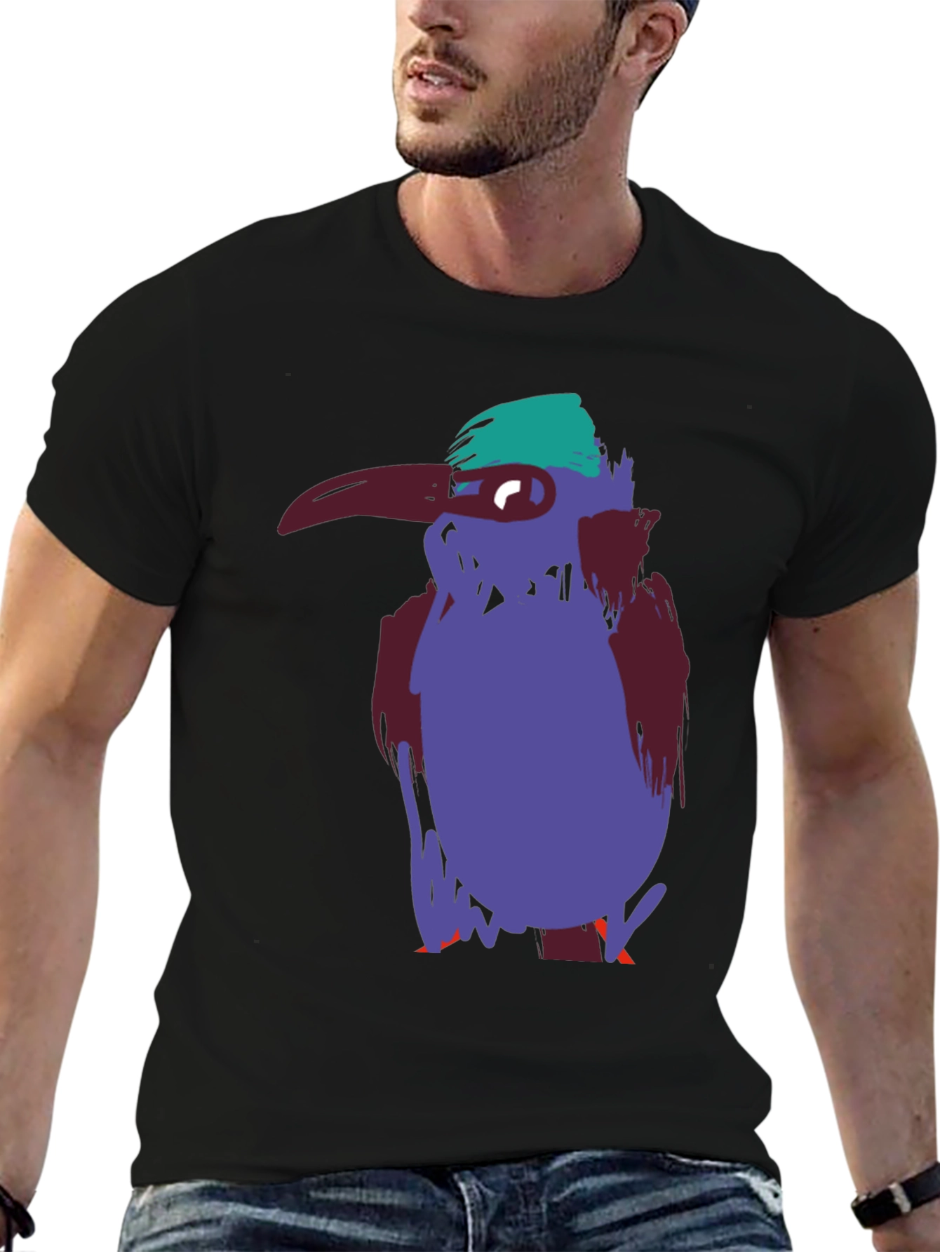 Unique Bird Graphic Tee - Casual Black Cotton T-Shirt