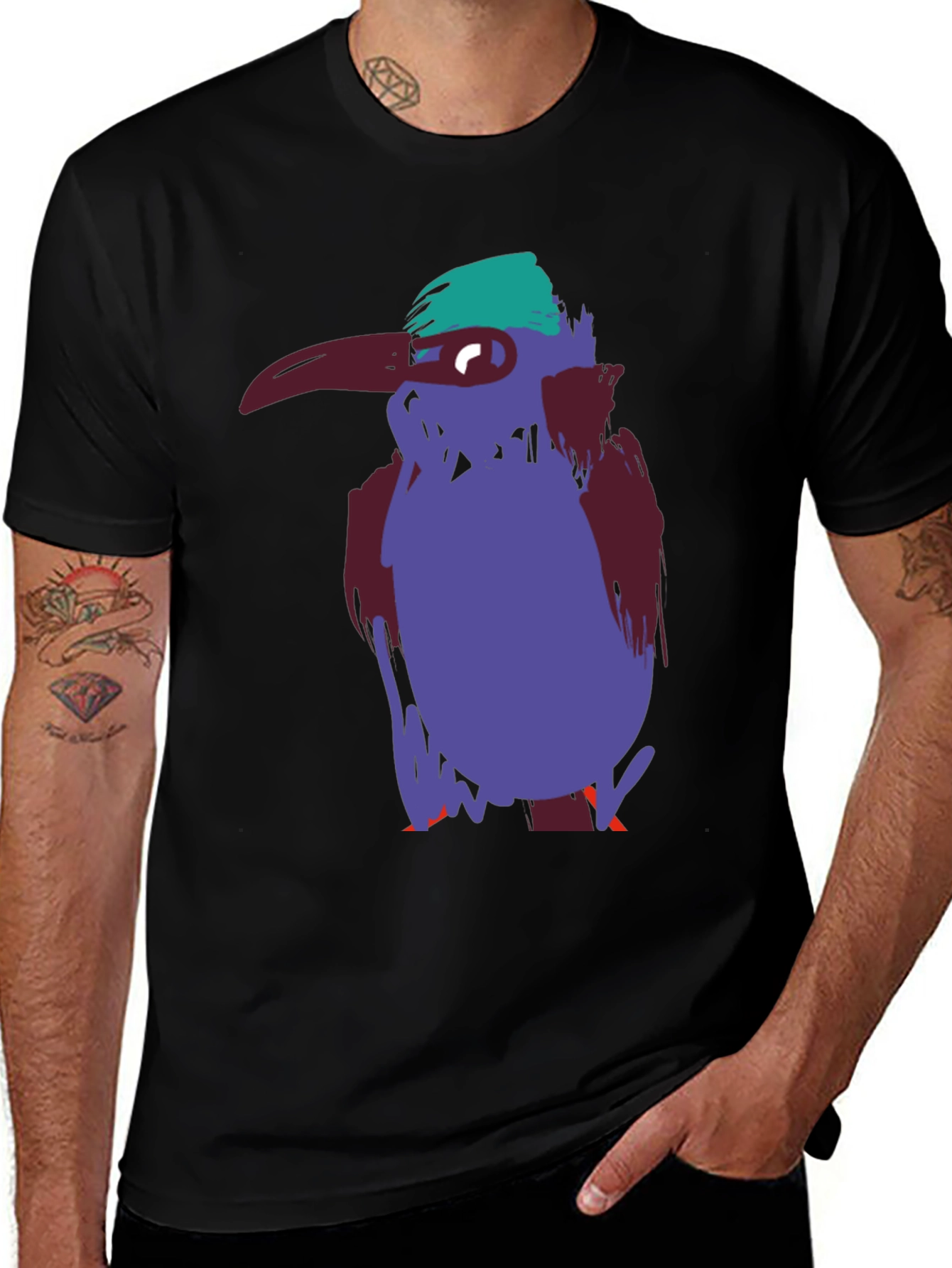 Unique Bird Graphic Tee - Casual Black Cotton T-Shirt
