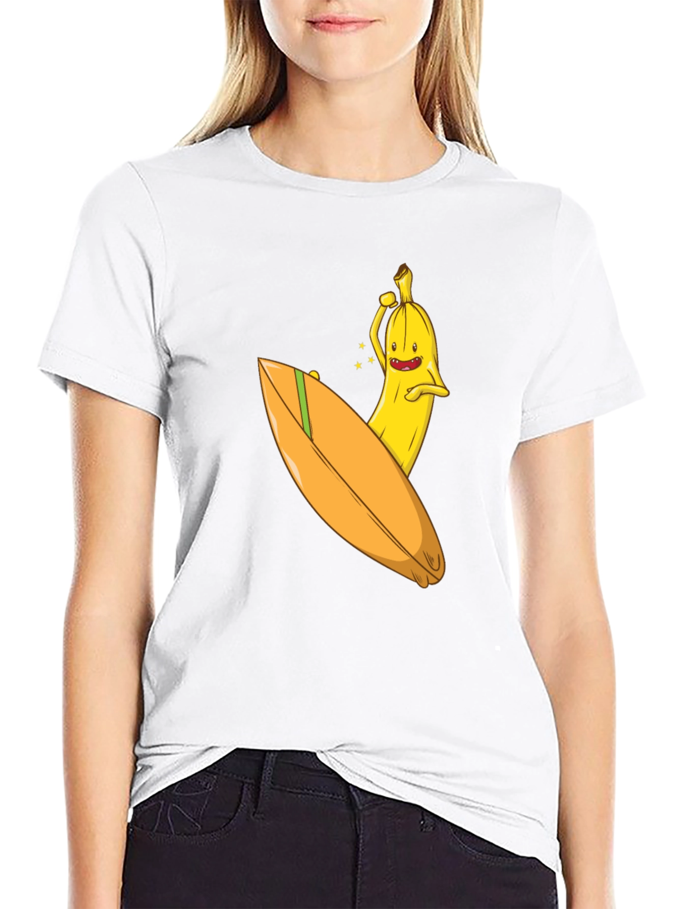 Surfing Banana Graphic Tee - Black Cotton T-Shirt