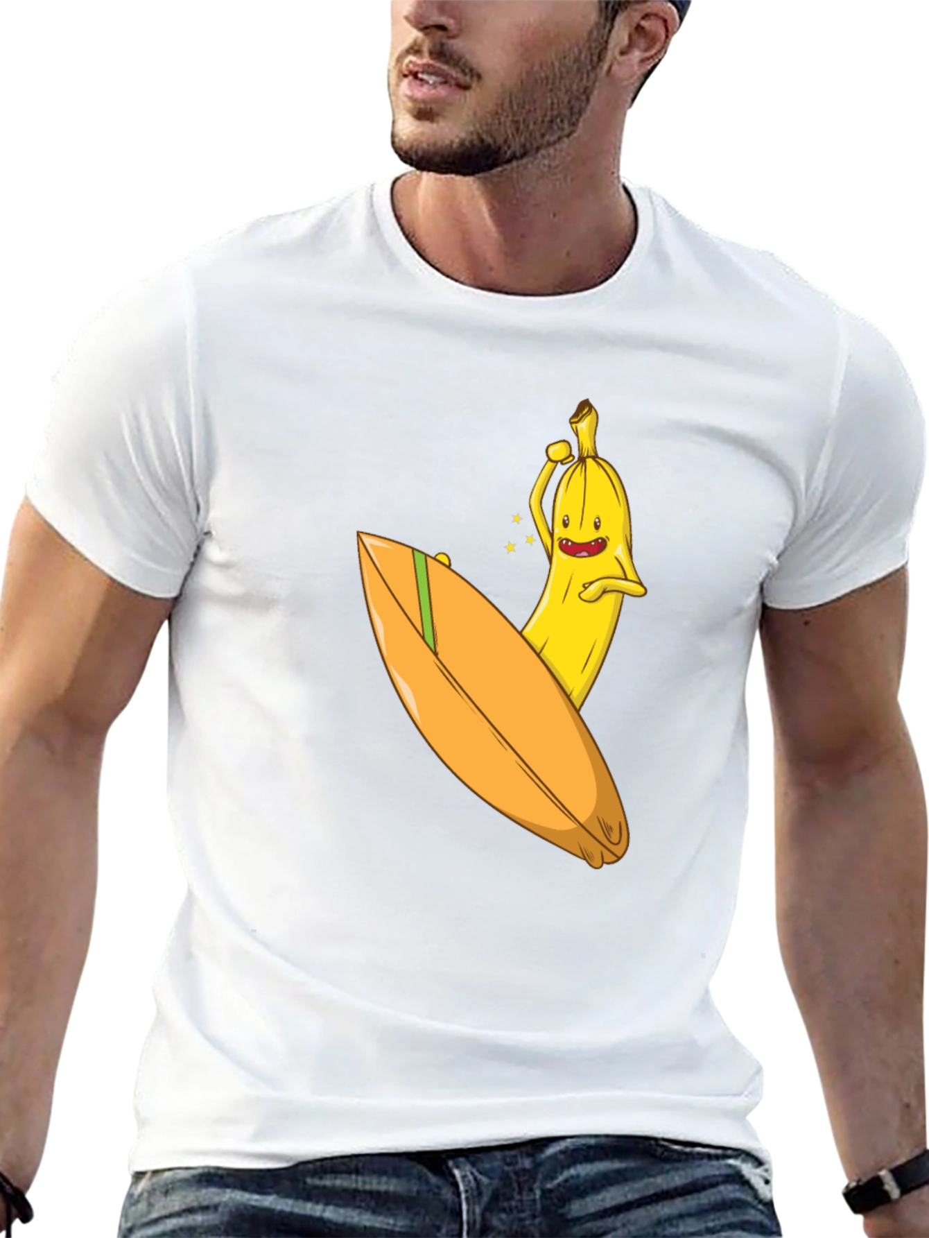 Surfing Banana Graphic Tee - Black Cotton T-Shirt