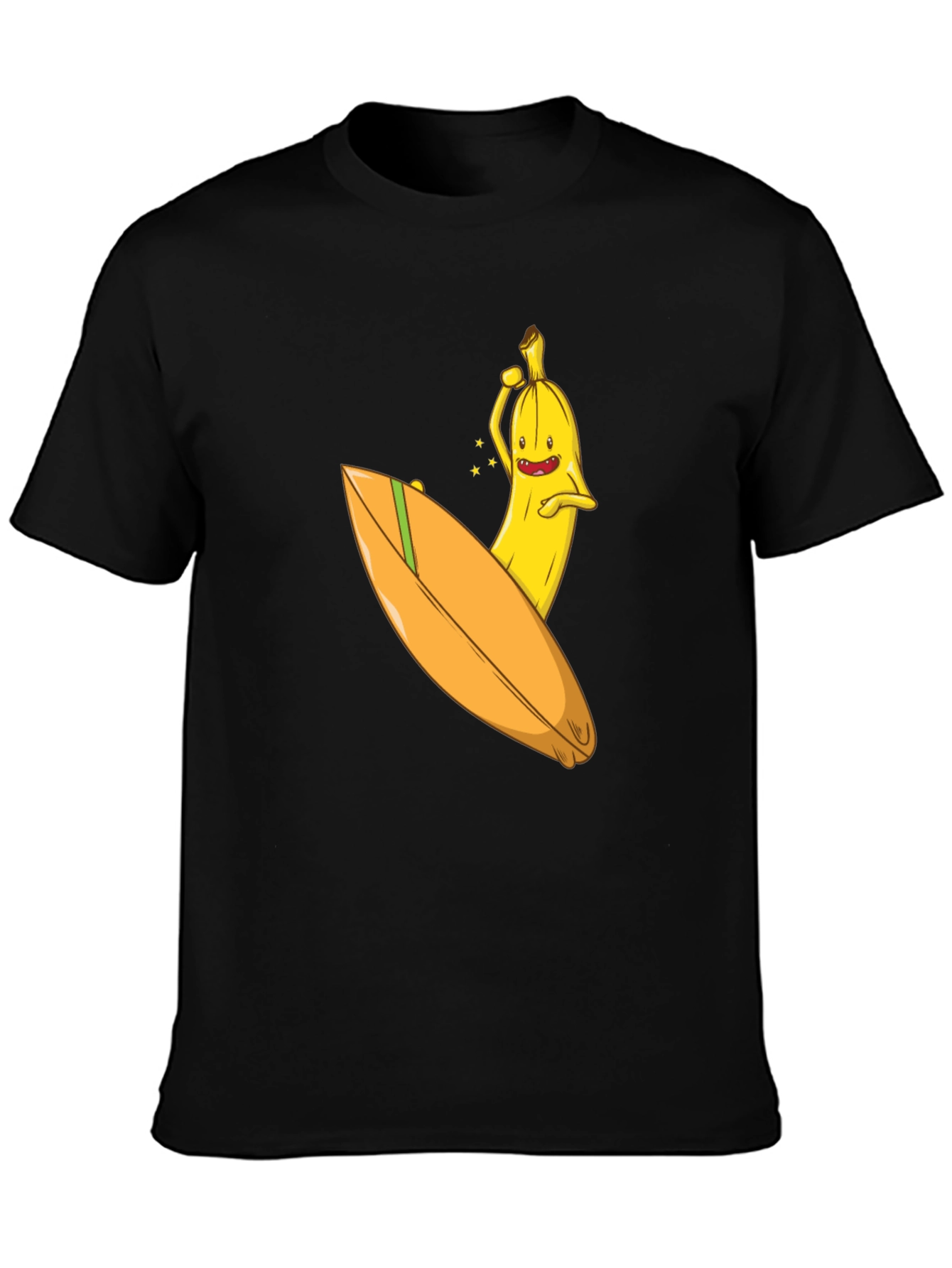 Surfing Banana Graphic Tee - Black Cotton T-Shirt
