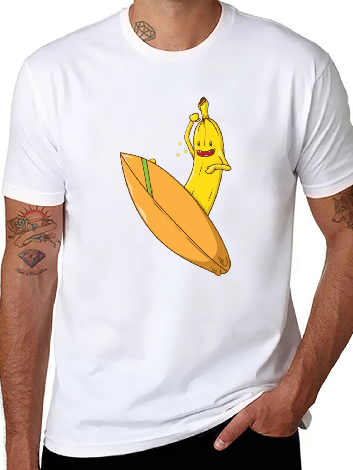 Surfing Banana Graphic Tee - Black Cotton T-Shirt