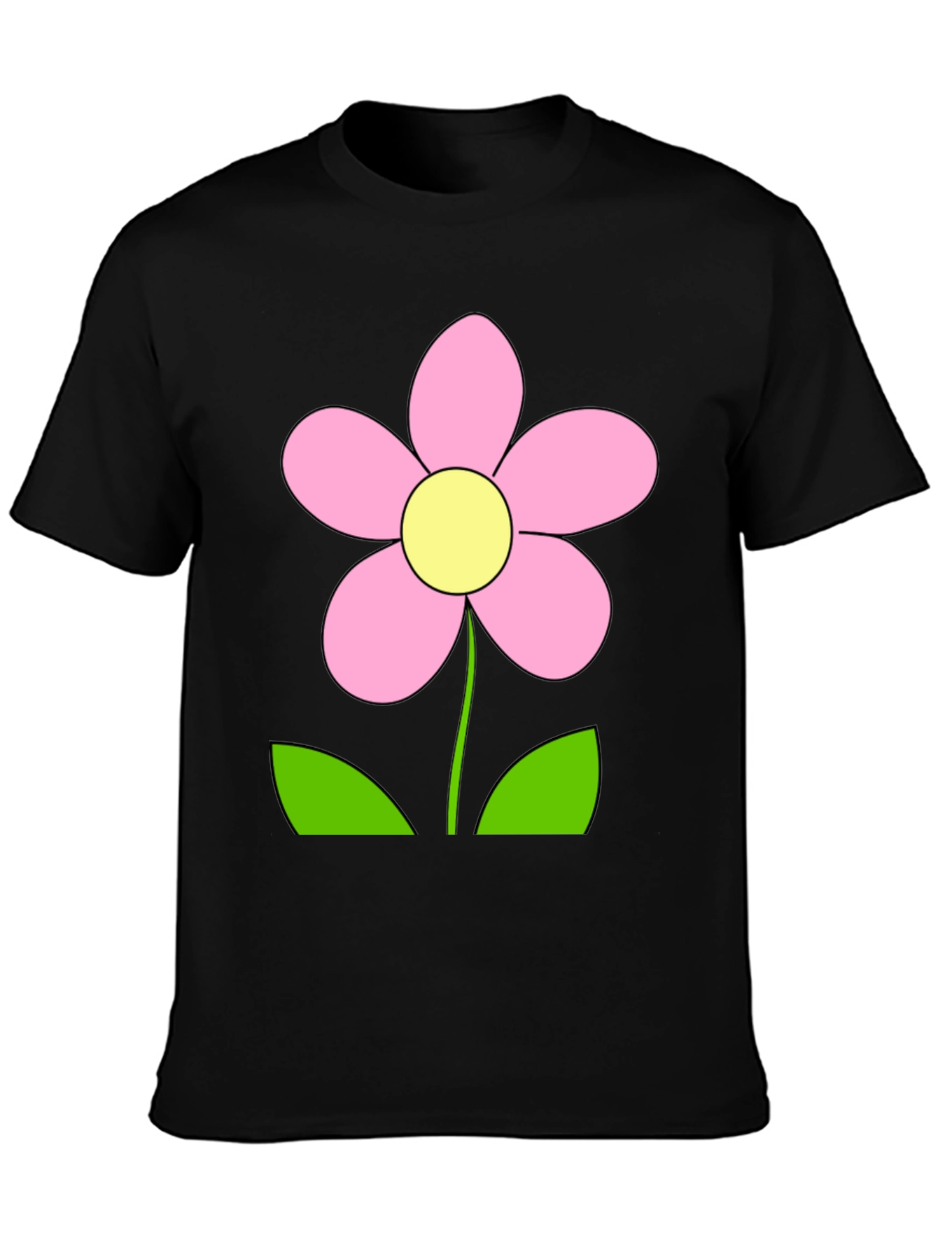 Black T-Shirt with Pink Flower Graphic