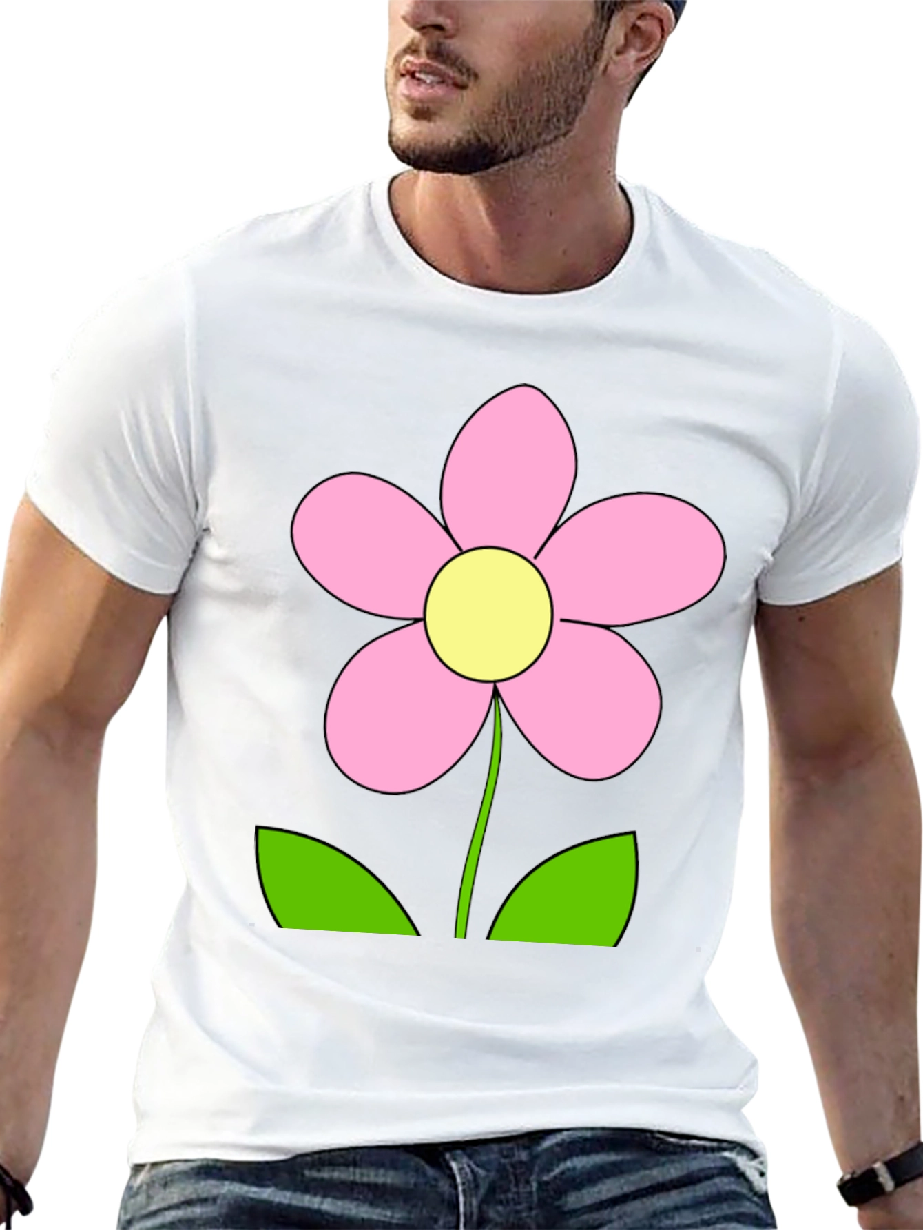 Black T-Shirt with Pink Flower Graphic