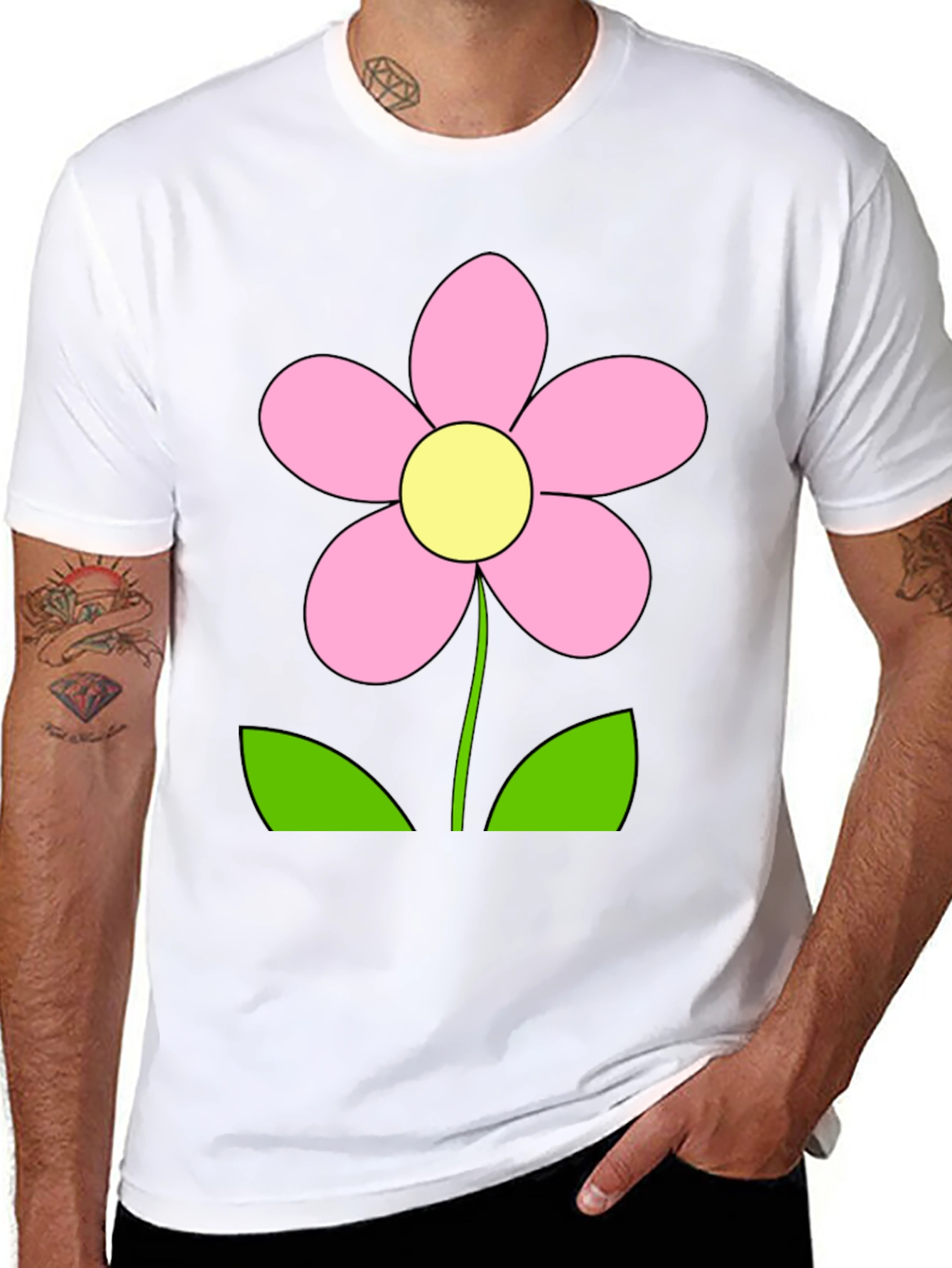 Black T-Shirt with Pink Flower Graphic