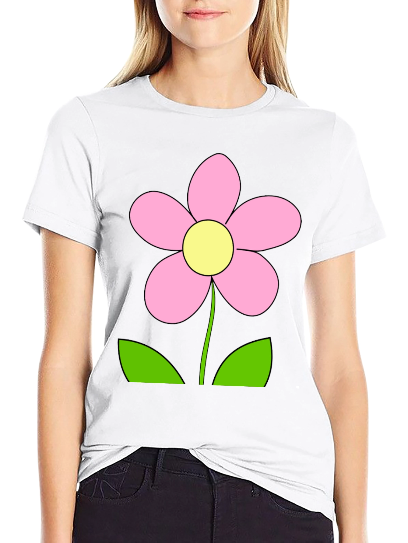 Black T-Shirt with Pink Flower Graphic