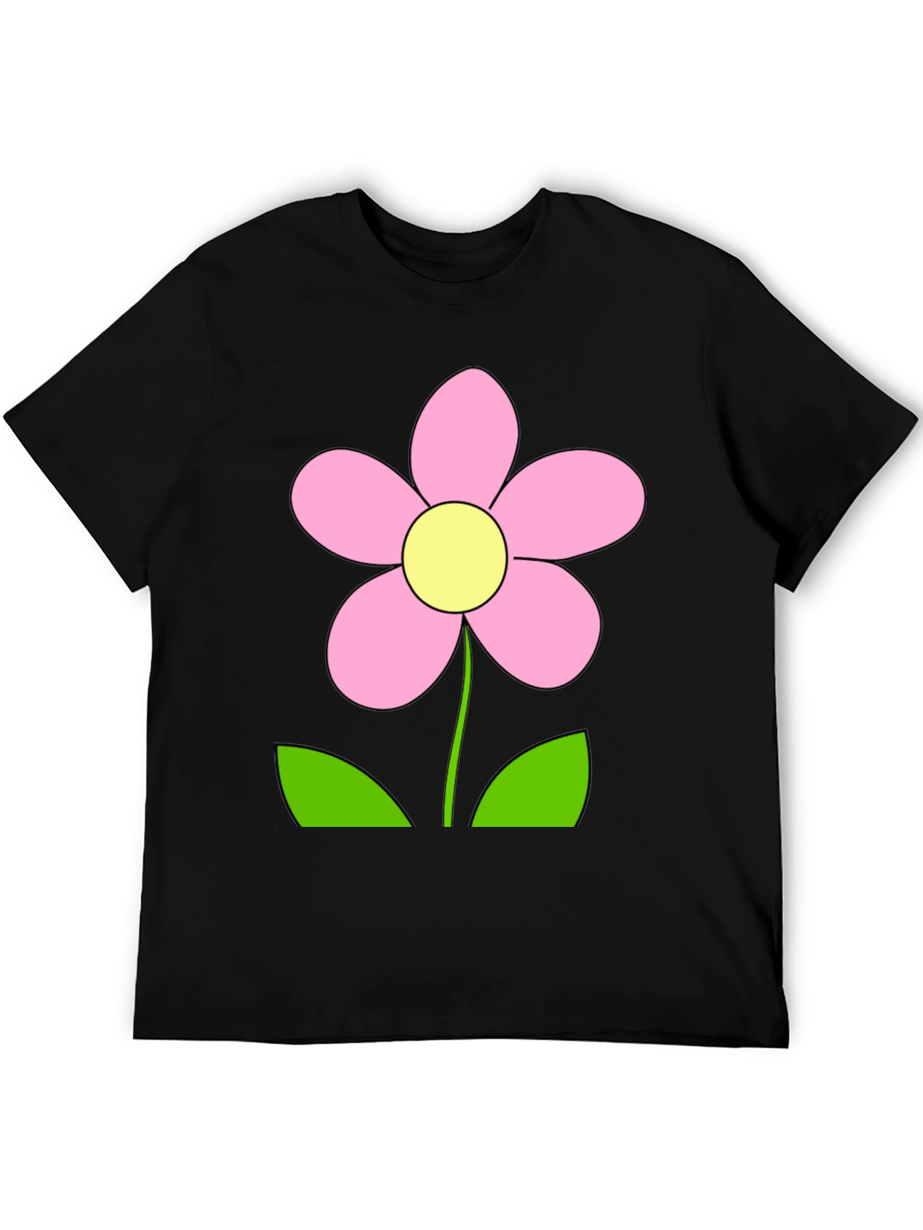 Black T-Shirt with Pink Flower Graphic
