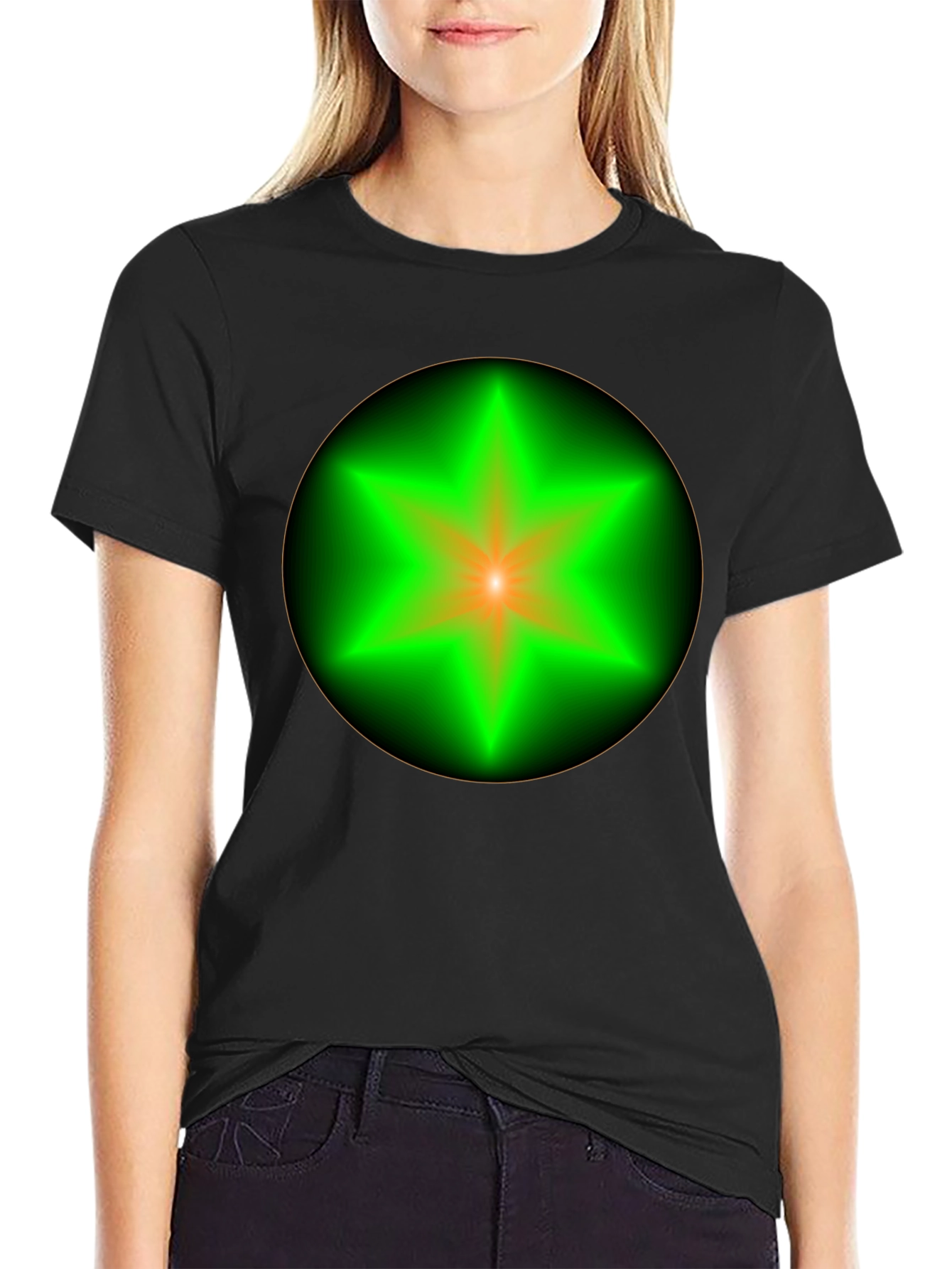 Neon Star Graphic Tee - Stylish Black Cotton T-Shirt