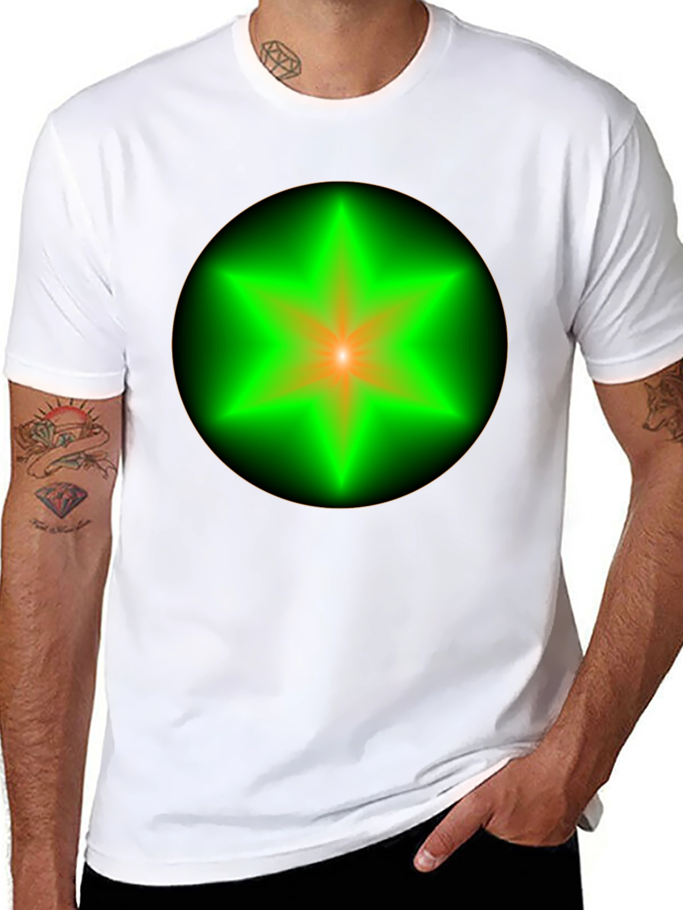 Neon Star Graphic Tee - Stylish Black Cotton T-Shirt