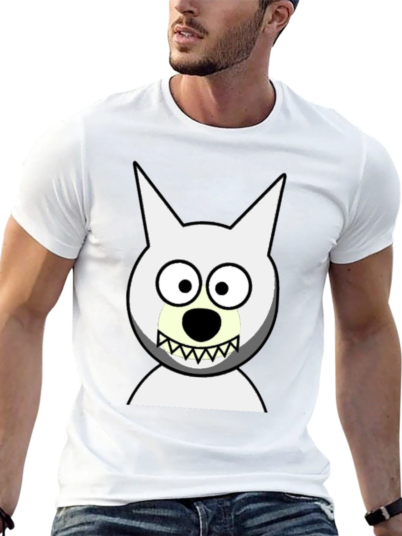 Funny Cartoon Wolf Graphic Black T-Shirt