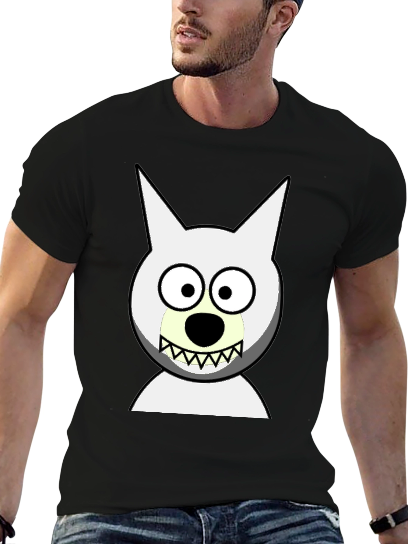 Funny Cartoon Wolf Graphic Black T-Shirt
