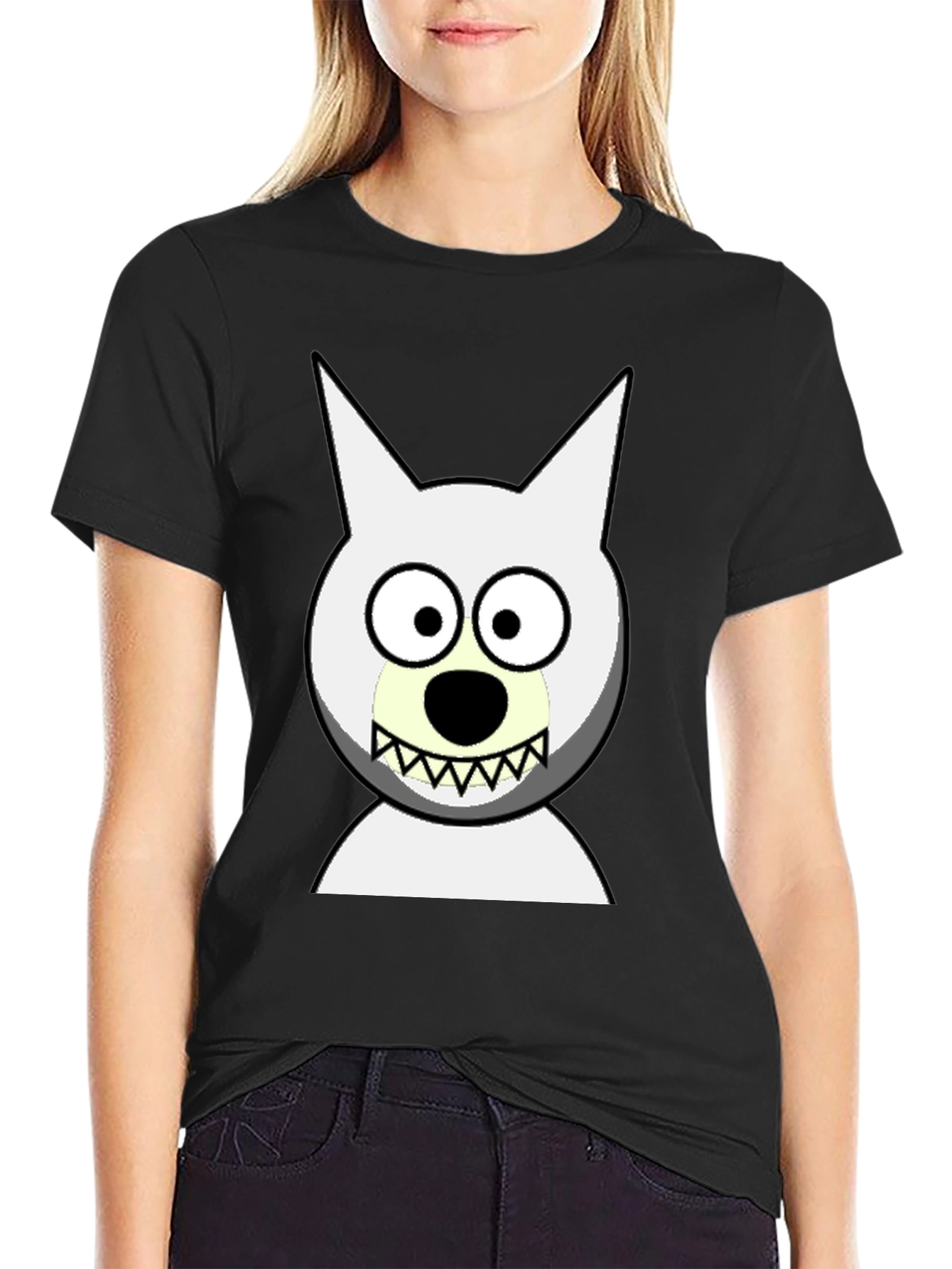 Funny Cartoon Wolf Graphic Black T-Shirt
