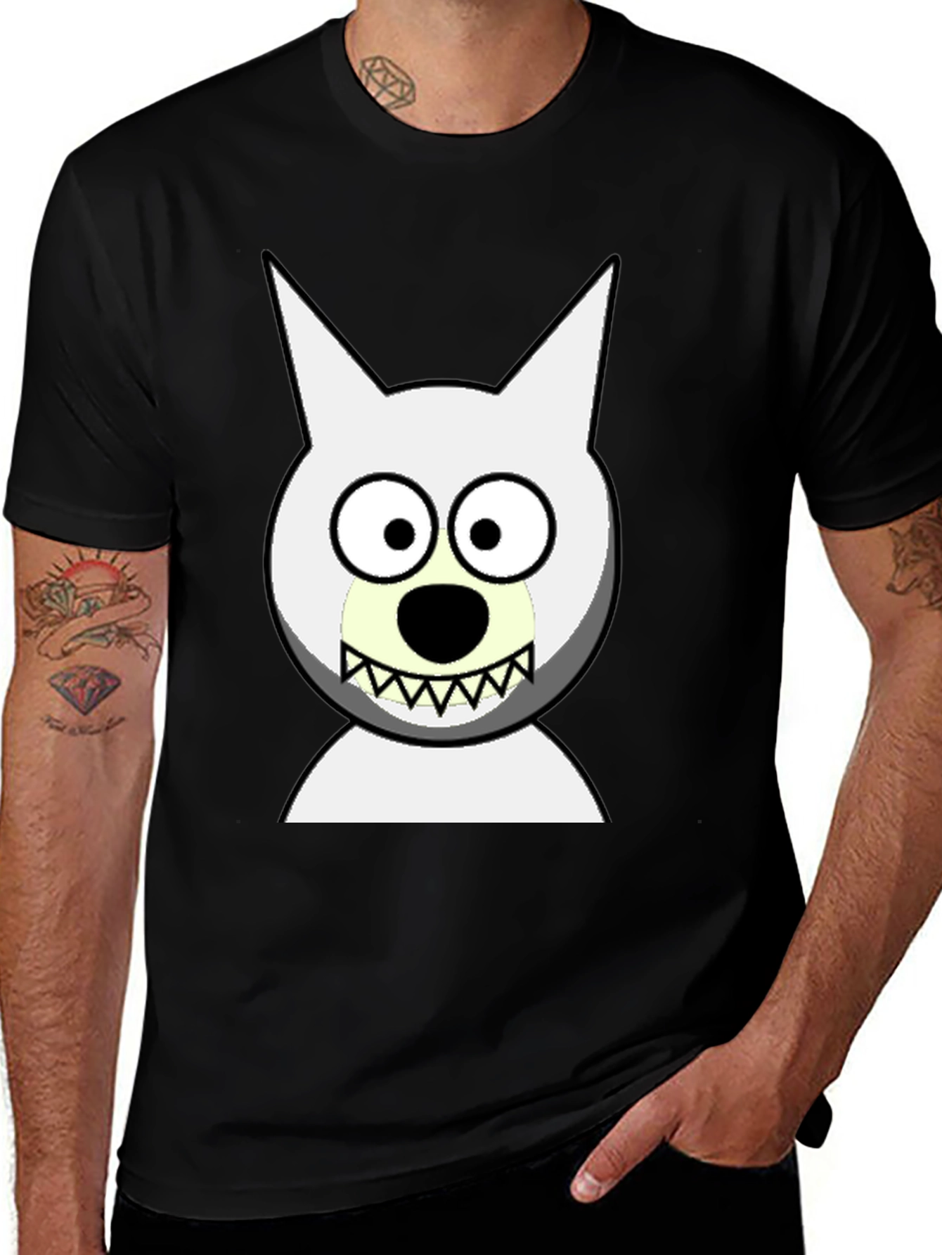 Funny Cartoon Wolf Graphic Black T-Shirt