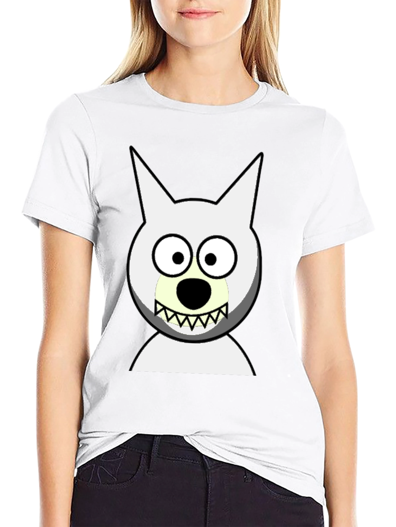 Funny Cartoon Wolf Graphic Black T-Shirt