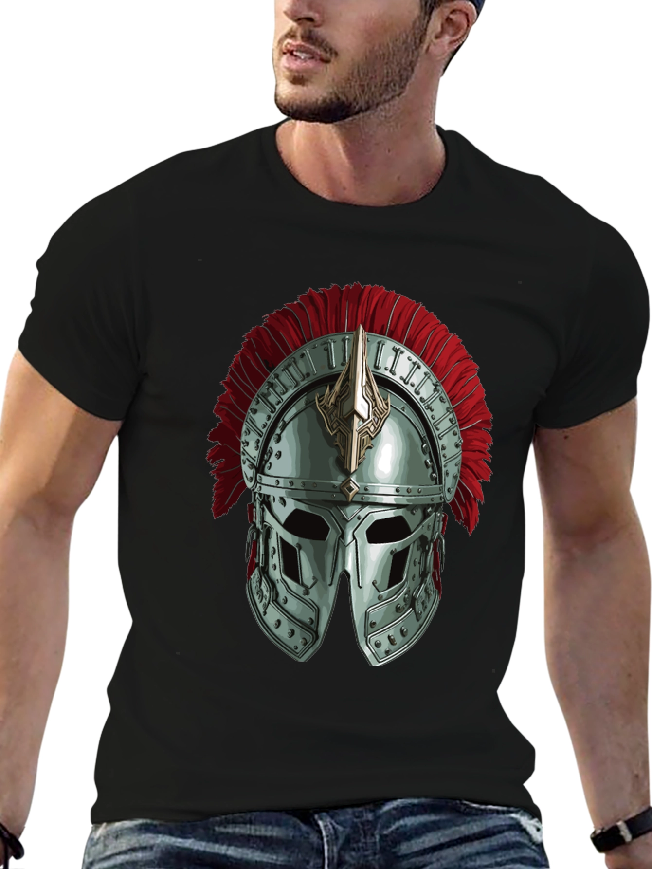 Gladiator Helmet Graphic Tee - Black Cotton