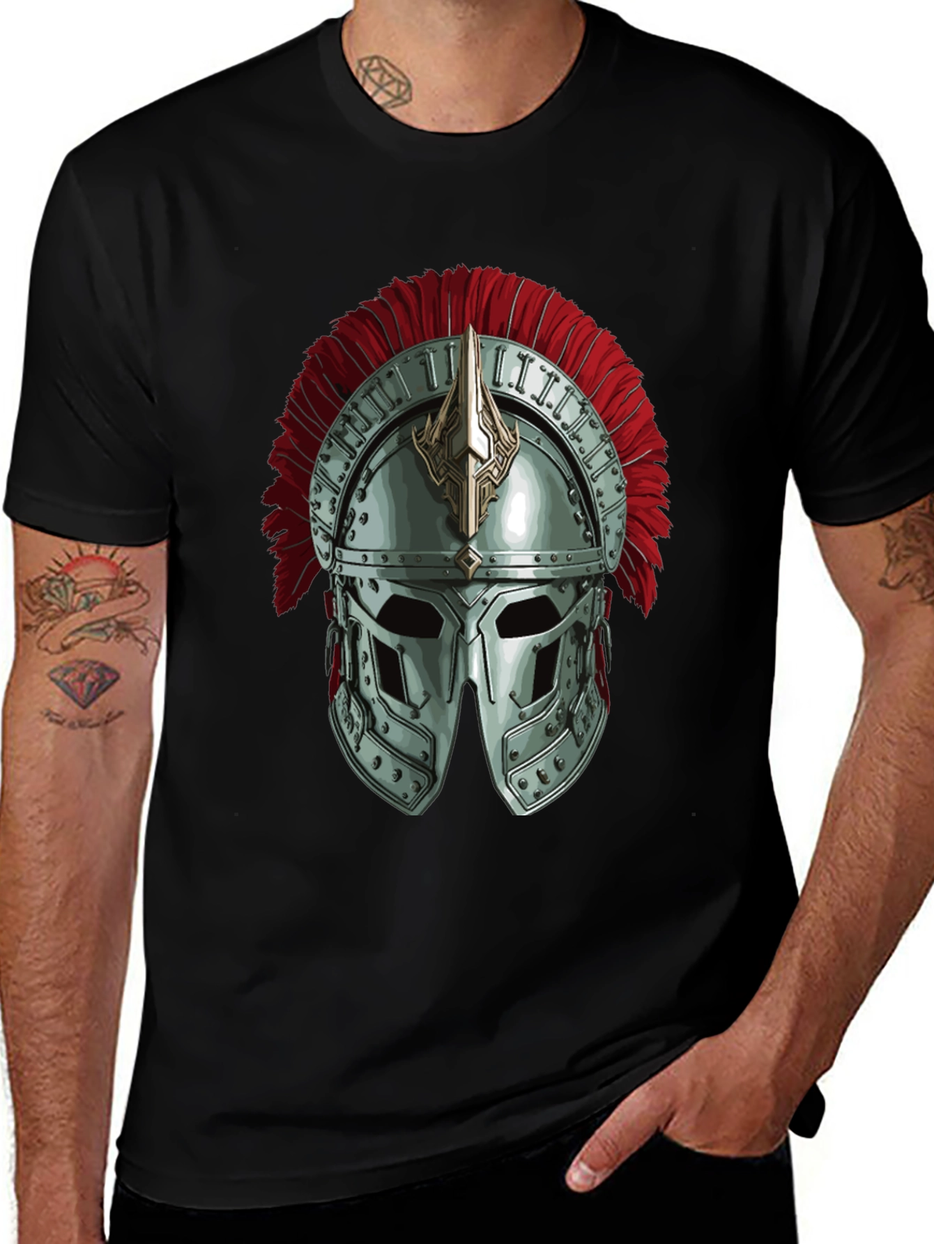 Gladiator Helmet Graphic Tee - Black Cotton